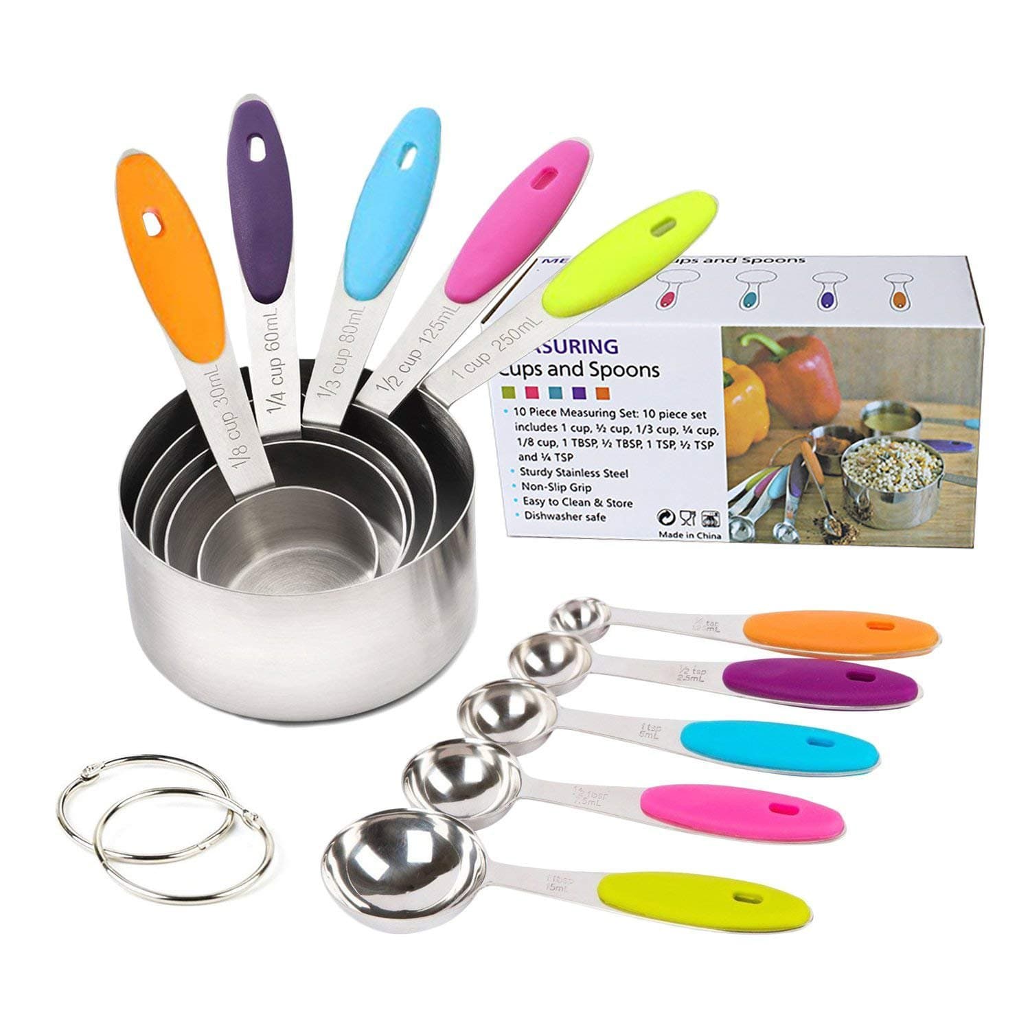 16Pcs Measuring Cups and Spoons Set, Stainless Steel Kitchen Baking Gadgets Tool Metal Measuring Spoons, Liquid or Dry Measuring Cup Set, Chef Cup Measure Set for Cooking Baking