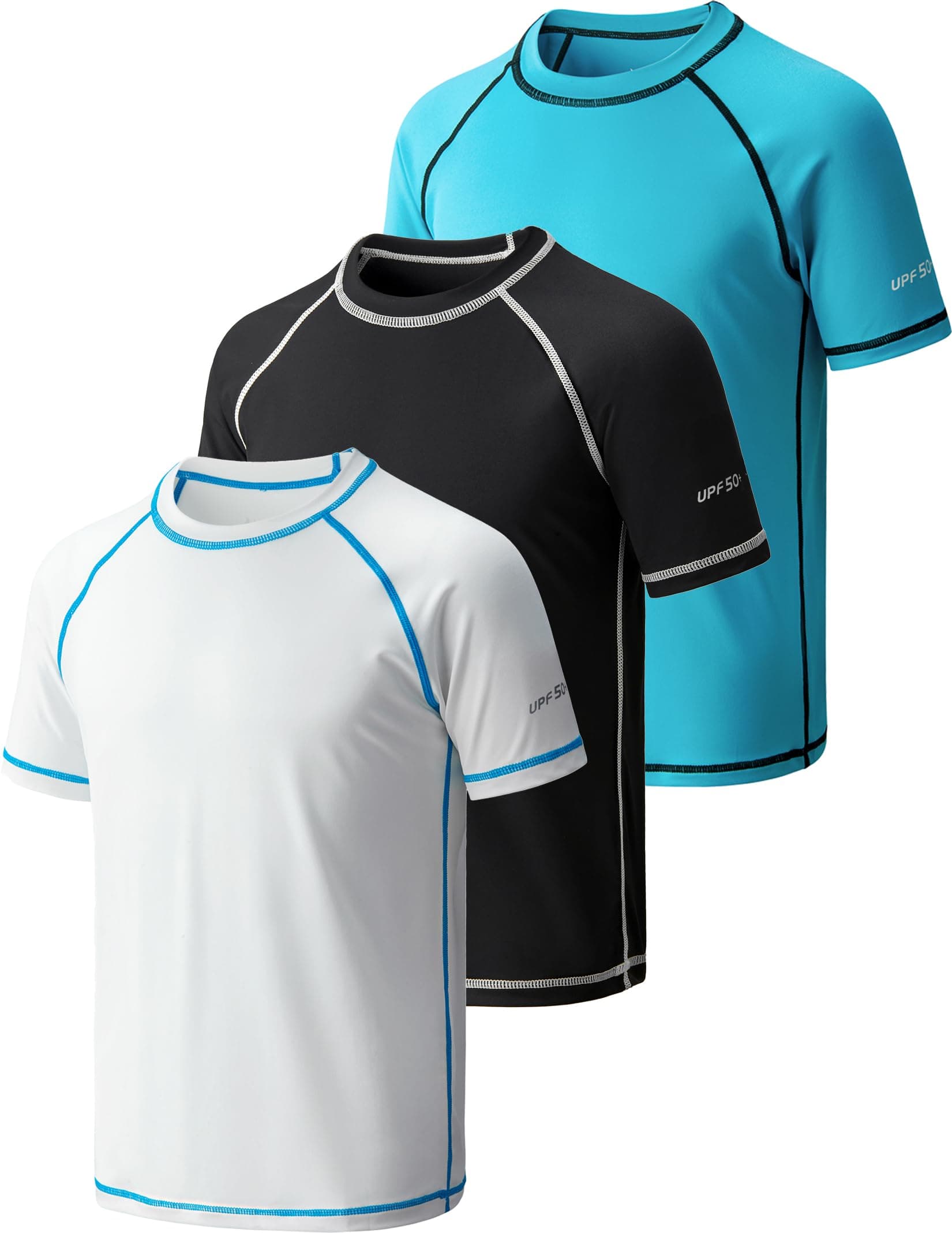 Liberty Pro 3 Pack Boys' UPF 50+ Rash Guard Short Sleeve Swim Shirts, Quick Dry UV Protection Swimwear for Kids