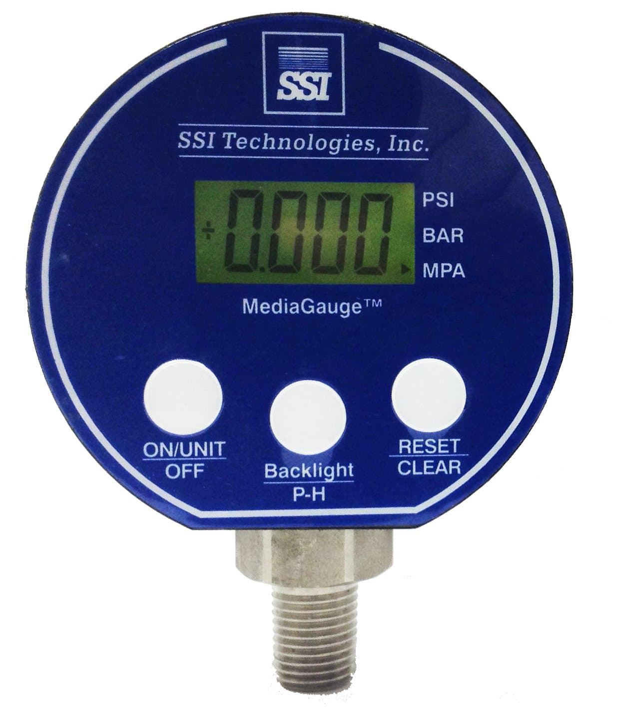 SSI TechnologiesMG-9V Series, MG-30-A-9V-R - 9V Battery Operated Digital Pressure Gauge, 30PSIG, 2.5” Dial with LCD Display and ABS Case, 0.50% Accuracy, 1/4“ NPT Male Stainless Steel Connection