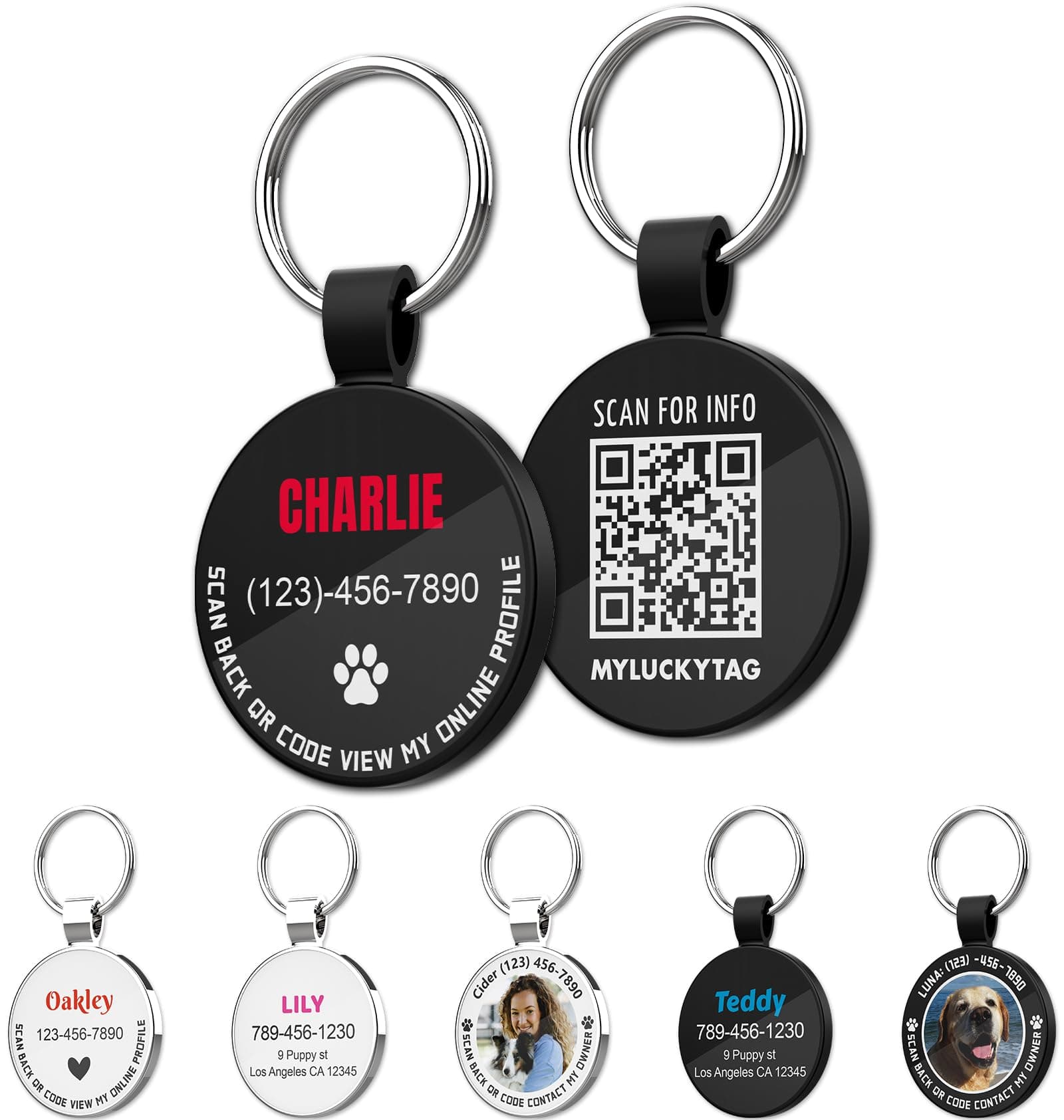 MYLUCKYTAG Personalized QR Code Pet ID | Dog & Cat Collar Tag | Online Profile with Instant Scanned Location Alert Email