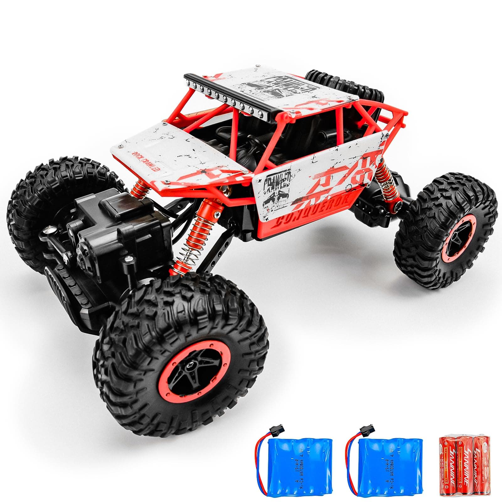 Cheerwing 1:18 Rock Crawler 2.4Ghz Remote Control Car 4WD Off Road RC Monster Truck 2 Battery(Red)