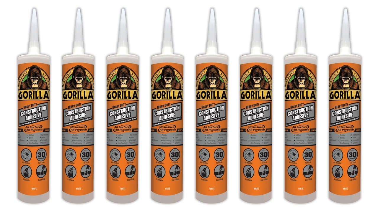 Gorilla8010001-8 Heavy Duty Construction Adhesive, 9 oz, White, (Pack of 8), 8 Pack