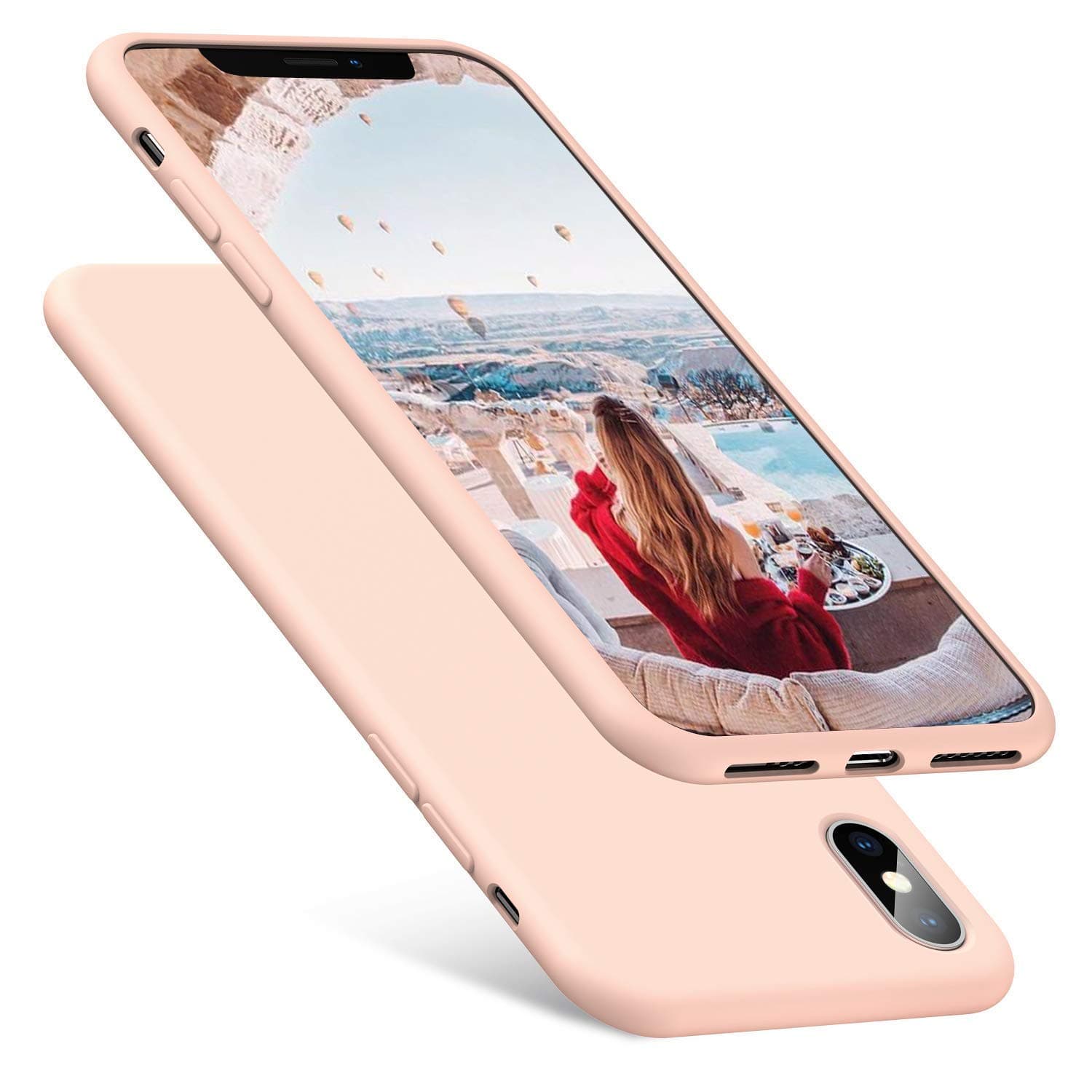 iPhone X XS Case,AnsTOP Liquid Silicone Phone Case, Gel Rubber Shockproof Cover Full Body Protection Case (with Soft Microfiber Lining) for iPhone Xs/X 5.8 inch(2018) (Pink Sand)