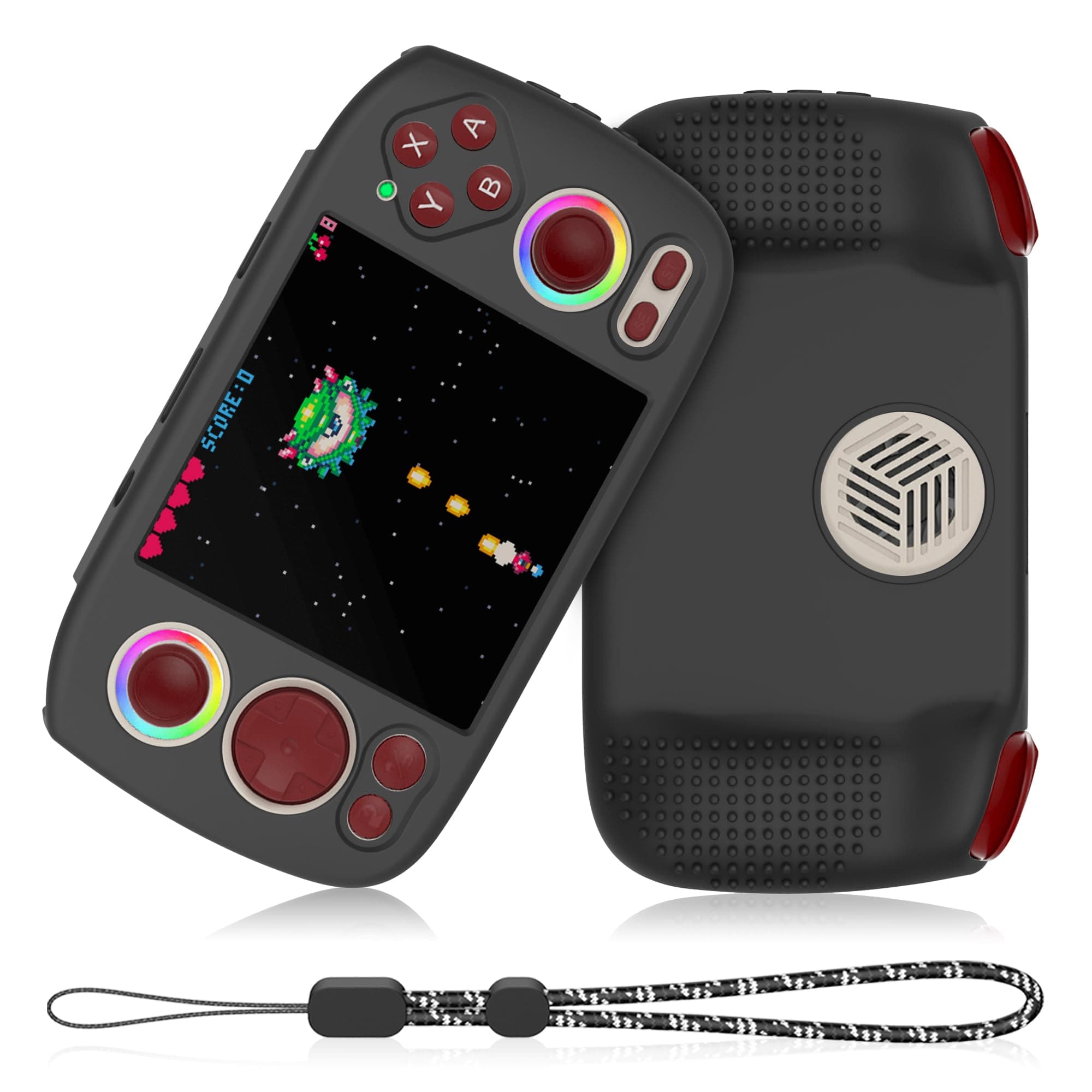 Silicone Case for RG Cube, Anti-Slip, Shock Proof, Soft Protective Case for Anbernic RG Cube Handheld Game Console with Lanyard - Black