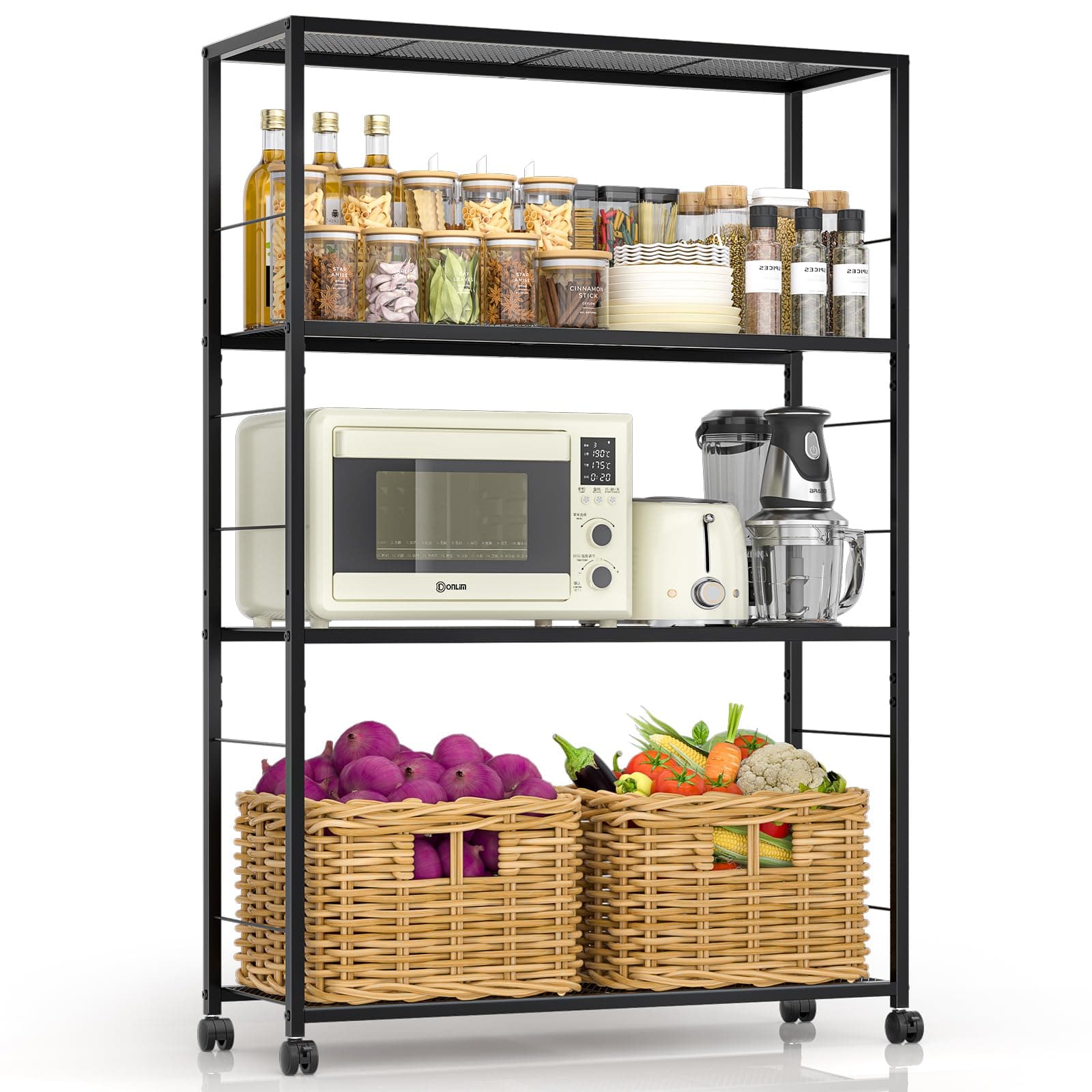 3IngSeagulls 4 Tier Wire Shelving, Rolling Storage Rack with Wheels, Metal Shelving Unit with Adjustable Shelf, Black Shelves for Kitchen, Garage, Pantry & Closet Organizer 32.7" L x 11.8" D x 49.2" H