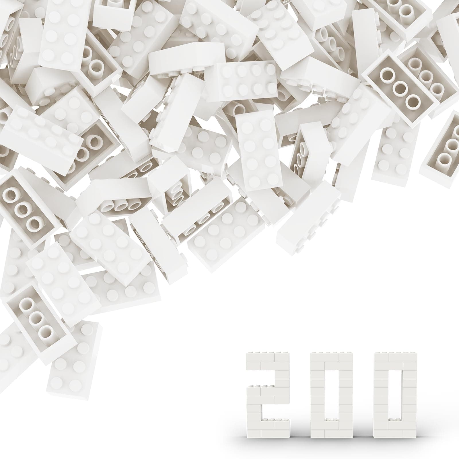 Classic Bulk Brick Block 2x4, 200 Piece Building Brick White, Compatible with Lego Parts and Pieces 3001, Creative Play Set - Compatible with Major Brands(Colour:White)