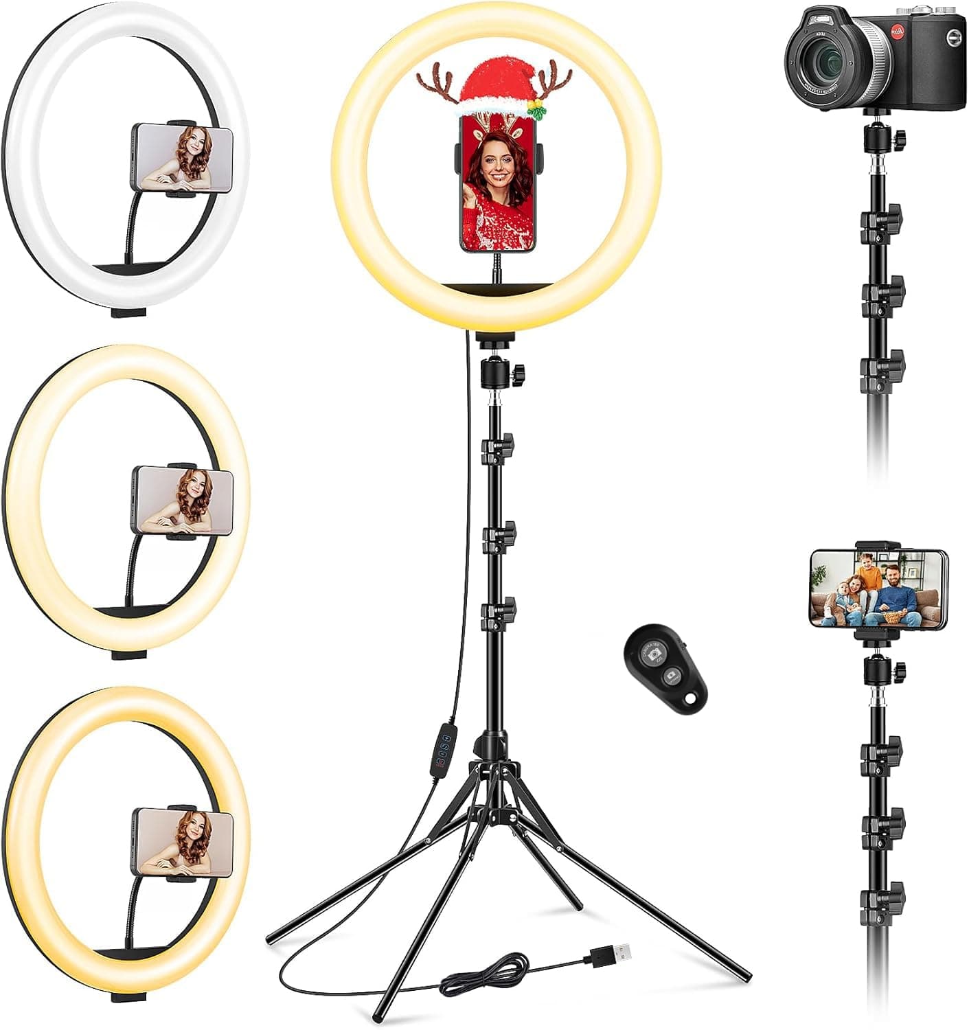 11.5 inch Ring Light with Tripod Stand & Phone Holder Tall 177cm/69.5",Large Professional Selfie Ring Lights for Phone,LED Standing Ringlight for Makeup,Video,Streaming,Youtube