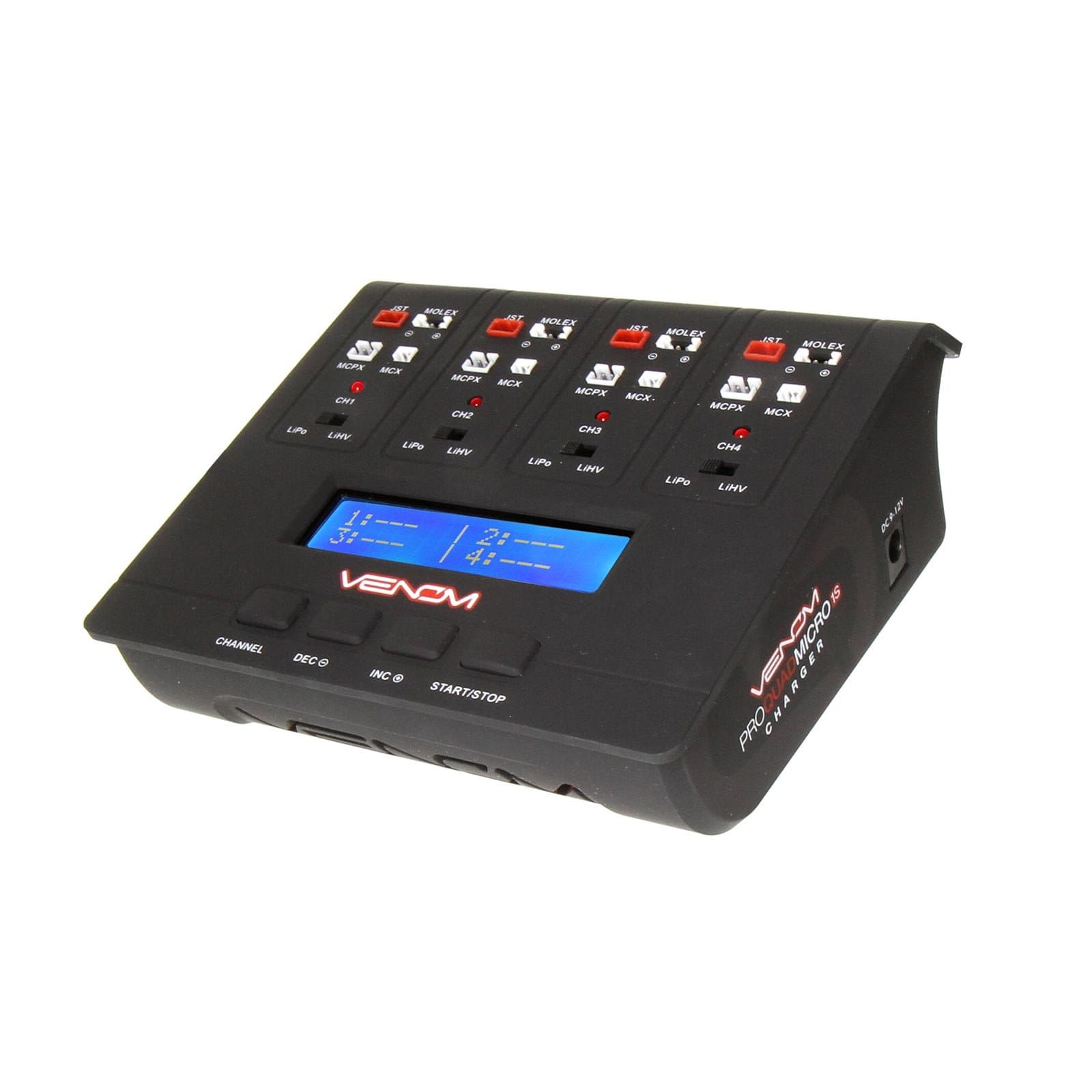 - Venom Racing 0696 Pro Quad Micro 4.35Wx4 AC/DC 1A LiPo & LiHV Battery Balance Charger