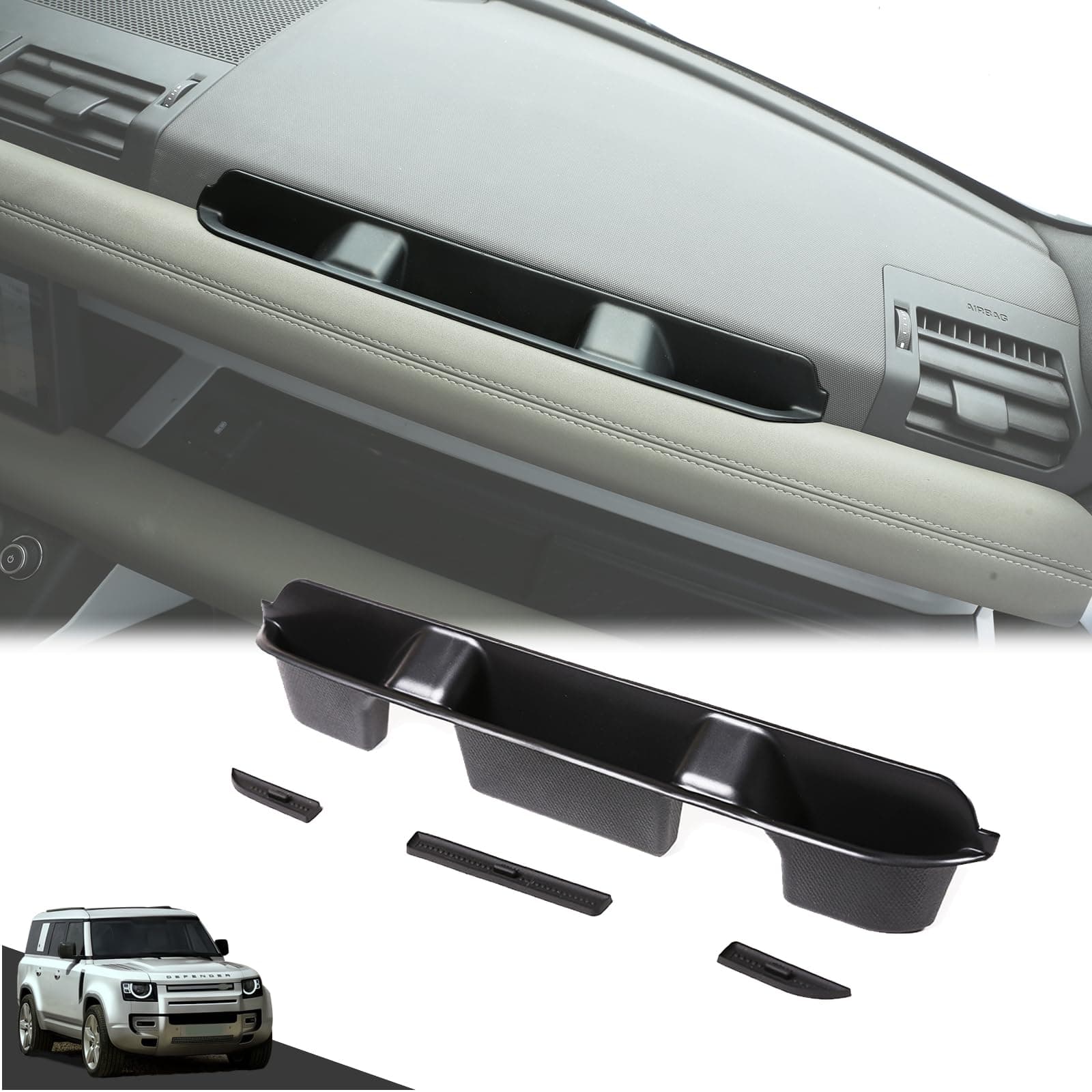 Co-pilot Front Organizer Tray Compatible with LR Defender 90/110/130 2020-2025 Accessories, Dashboard Side Storage Box ABS Black