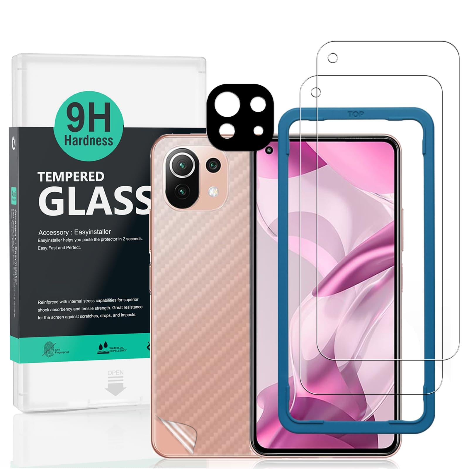– Screen Protector For Xiaomi 11 Lite 5G/5G NE/4G[2 Pack],9H Hardness Tempered Glass,With 1Pc Camera Lens Protector,Easy to Install