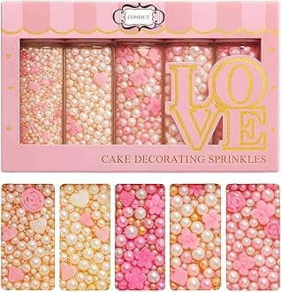 Confect Pink Mini Roses I Silver Hearts & Vermcelli and White Pearls | Anniversary Sprinkles | Sprinkles for Baking & Cake Decorative | Edible sprinkles - Vegan, Gluten-Free, Nut-Free, Soy-Free