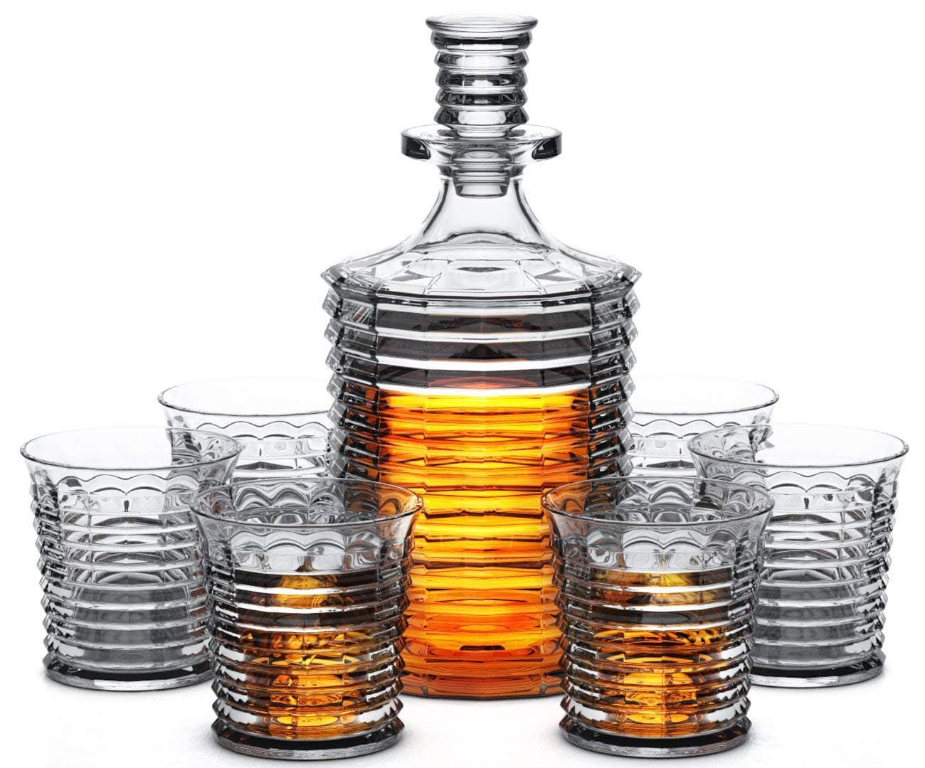 Miko Crystal Decanter Set With 6 Double Old Fashioned Glasses- Lead Free Crystal (Fort William)
