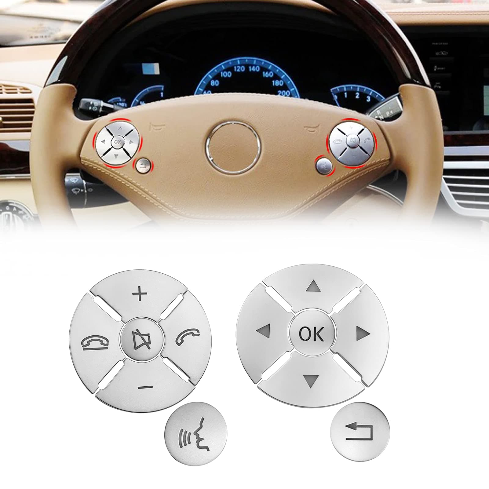 Moonlinks Steering Wheel Button Stickers Compatible with Mercedes C-Class W204 E-Class W212 S-Class W221,GLK-Class X204,Steering Wheel Button Trim Cover Cap Sticker Inner Decoration (12PCS,Round)