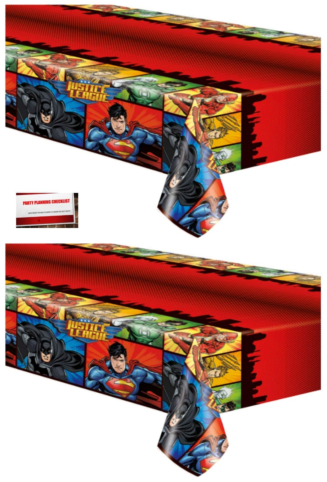 (2 Pack) Justice League Batman Superman Flash Aquaman Plastic Table Cover 54 x 84 Inches (Plus Party Planning Checklist by Mikes Super Store)