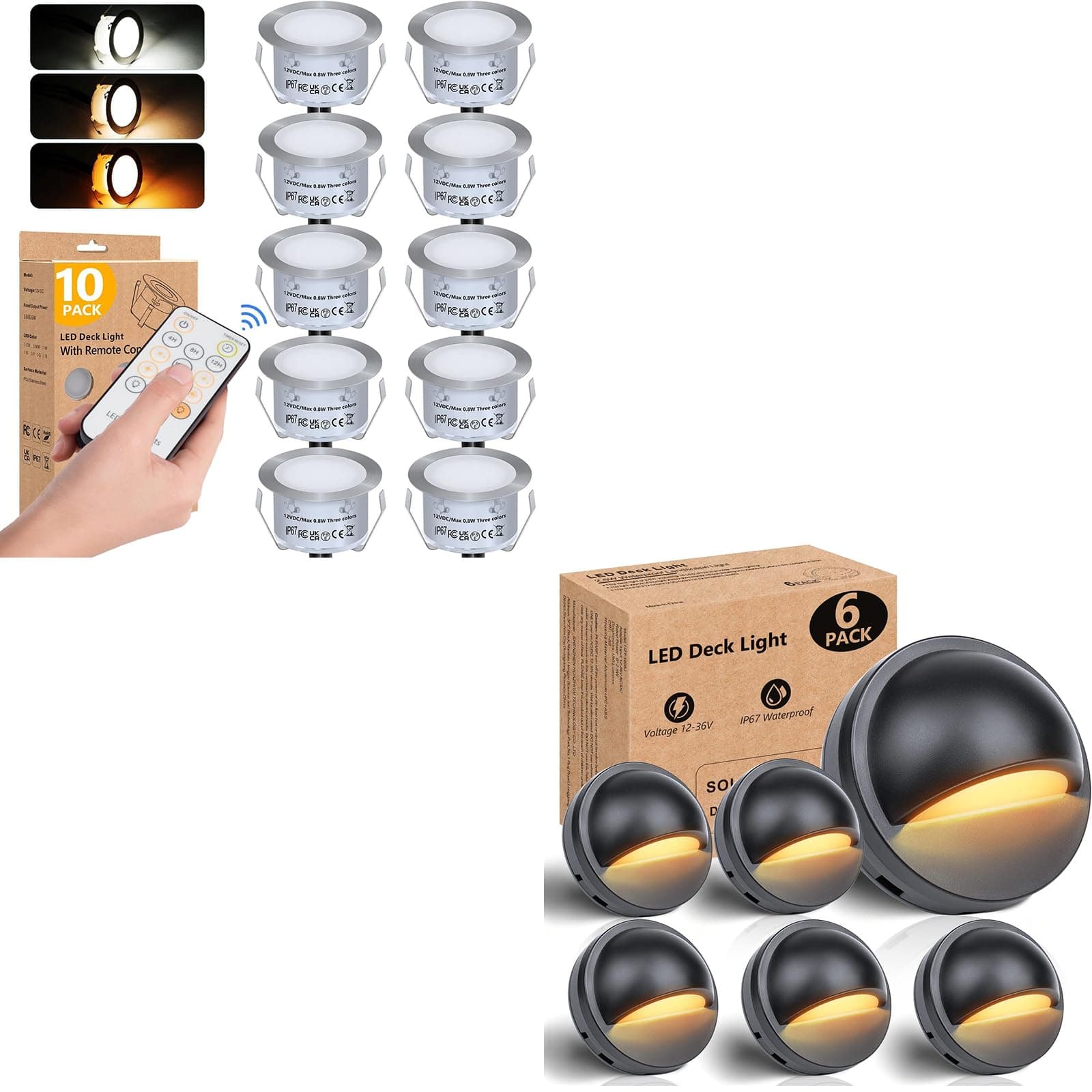 HIBOITEC10Pack Recessed LED Deck Light(Warm White) + 6Pack Stair Railing Light