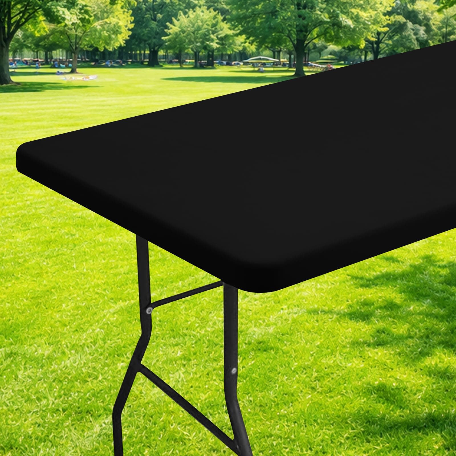 Moosfor Spandex 6 Foot Rectangle Table Cloth, Elastic Fitted Tablecloths for Picnic, Stretch Washable Patio Table Cover for Outdoor, Camping, Banquet and Parties (Black, 30"x72")