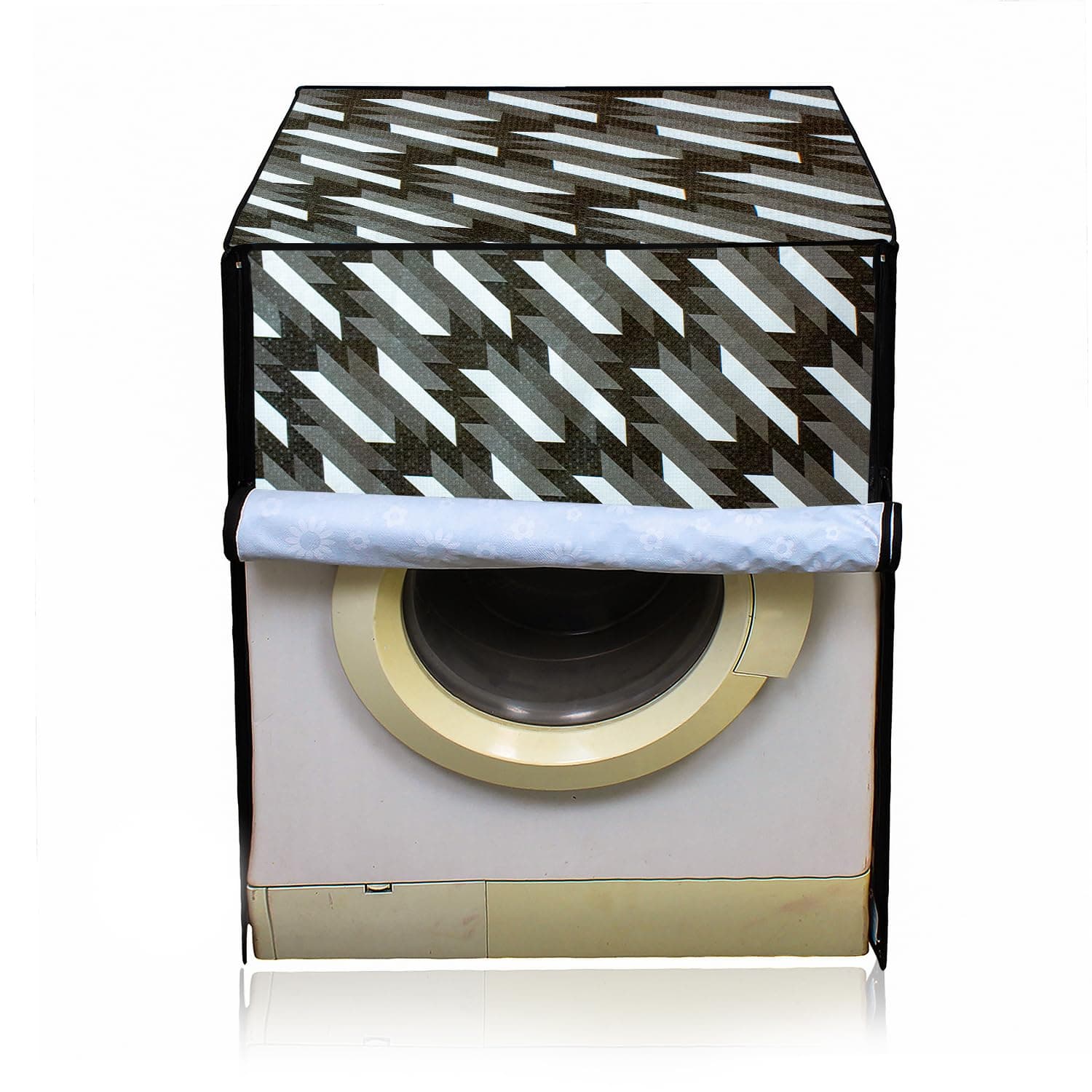 Star Weaves Waterproof Front Load Washing Machine Cover Suitable for Bosch 7.5 kg, 8 kg, 9 kg & 10 Kg (Floral Black Gery)