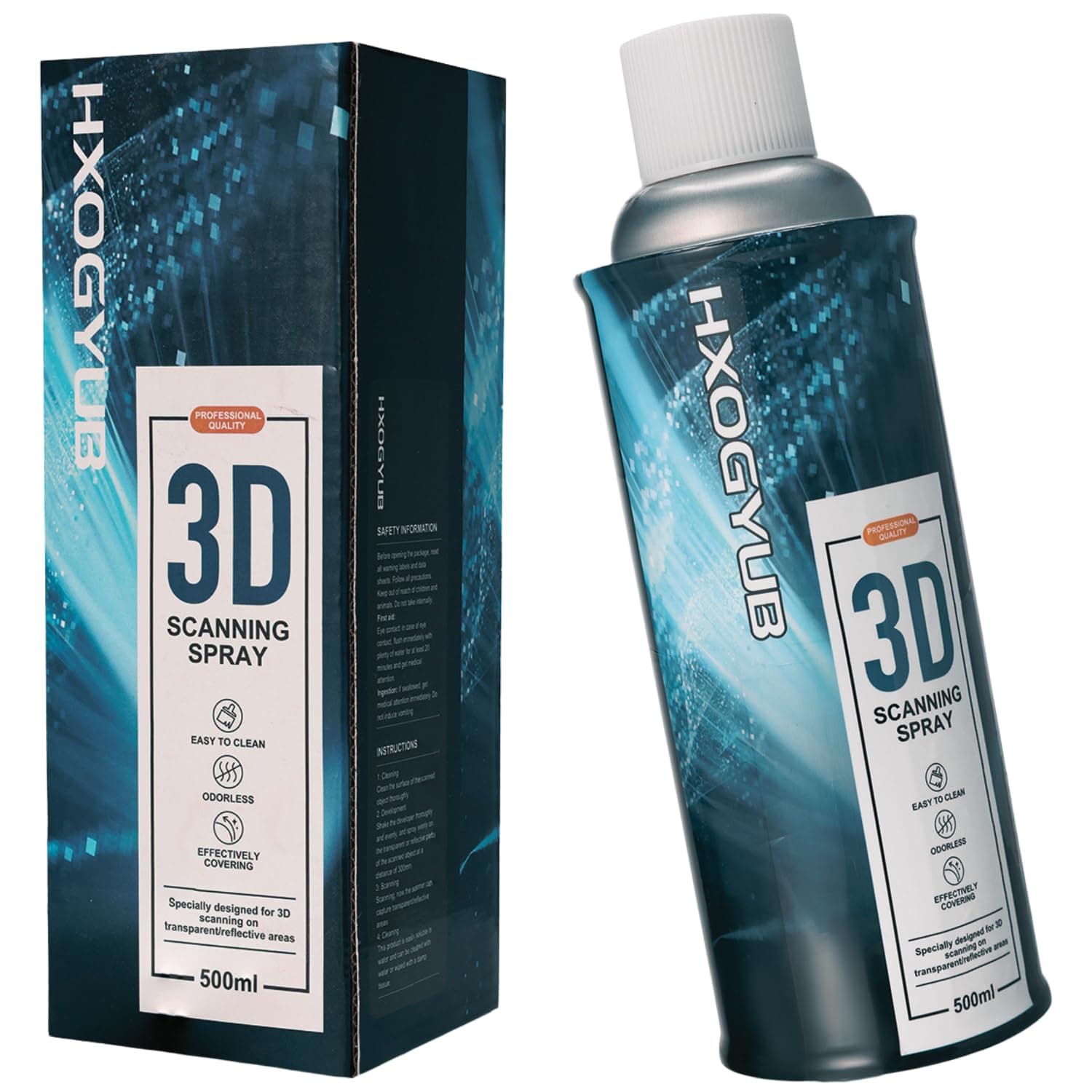 3D Scanning Spray for 3D Scanners, Professional for All 3D Scanner, Safety Material, High Reflectivity, Easy to Clean, for Reflective, Transparent or Highly Textured Surfaces, 500ML