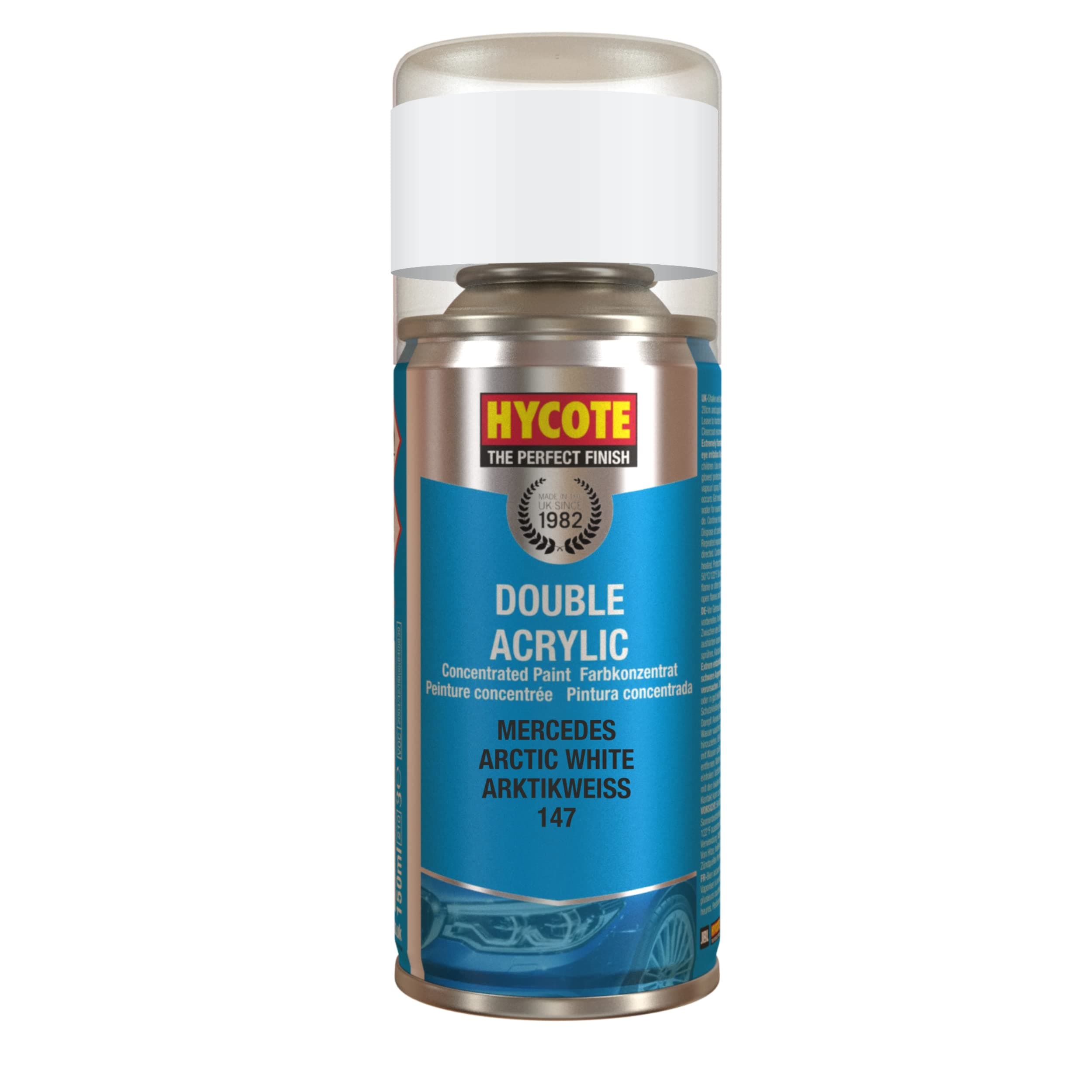 Hycote Double Acrylic Aerosol Car Spray Paint, Mercedes - Arctic White, 150 ml