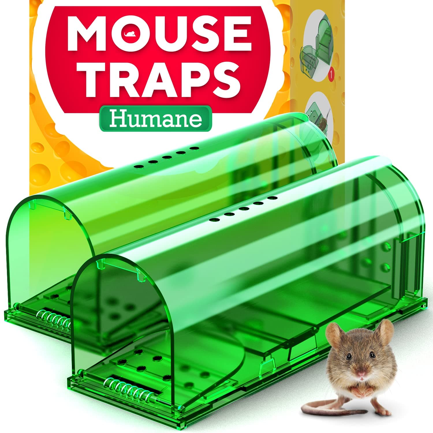 Humane Mouse Trap (2-Pack) – Ultra-Sensitive Catch & Release Live Mice Traps – Fast Home, Indoor & Outdoor Control – Safe for Kids & Pets – Reusable No-Kill Design