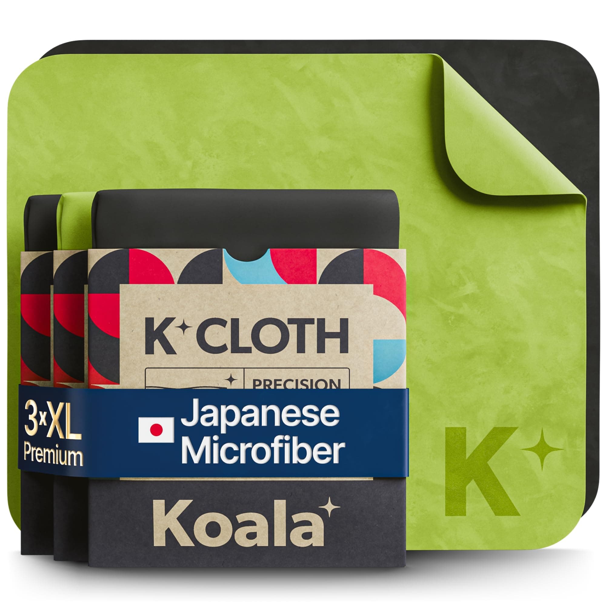 Koala Kloth Microfiber Cleaning Cloth | Jumbo XL Size | Perfect for Large TV and Computer Screen Cleaning | Safe for All Surfaces | 3 Pack, 12x12 Inch, Black