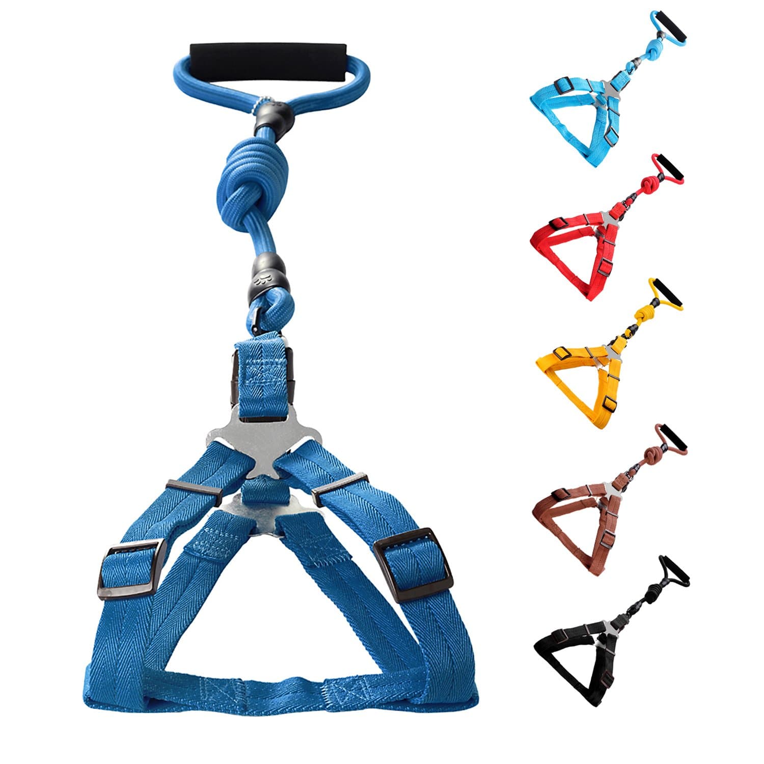 Dog Harness & Leash Set: Heavy Duty Poly/Nylon Straps/Anti-Twist Leash on Spin Clasp- Durable Braid Leash/Comfort Foam Handle/Bright Colors,Small,Royal Blue