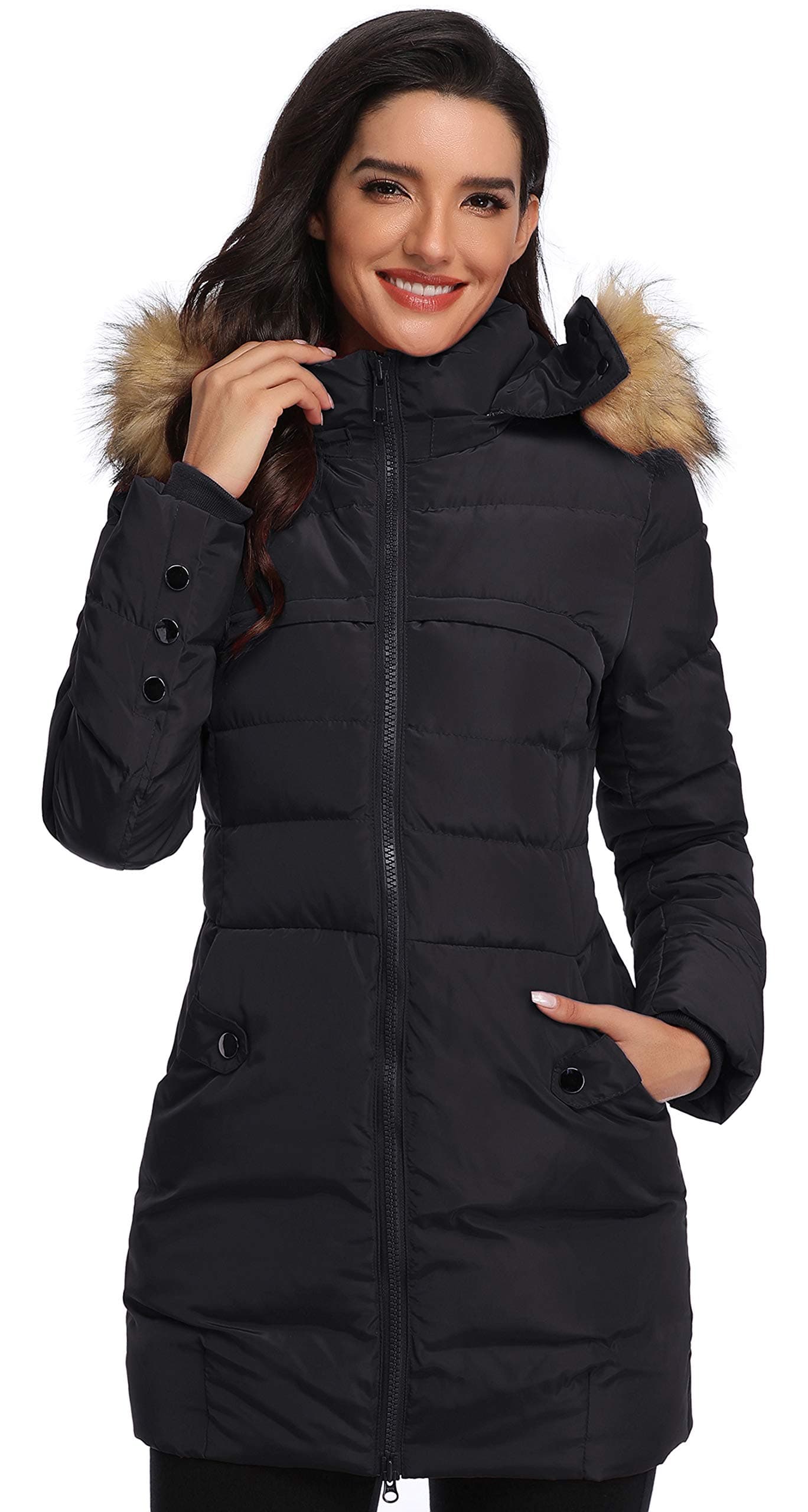 Epsion Women's Hooded Thickened Long Down Jacket Winter Down Parka Puffer Jacket