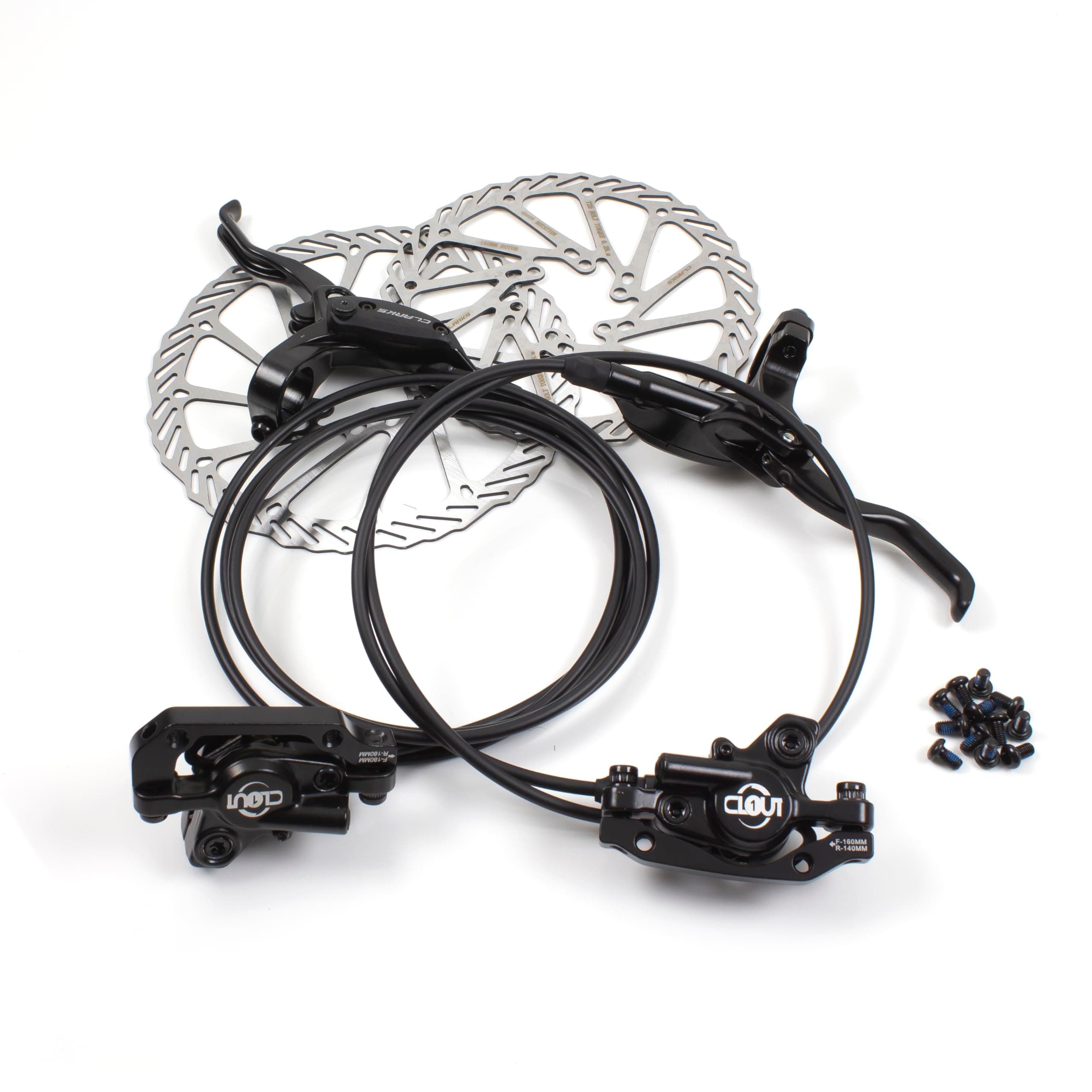 Clarks Cycle Systems Clout-1 Front & Rear Hydraulic Disc Brake Set, Including Rotors, Olives, IS Mounts