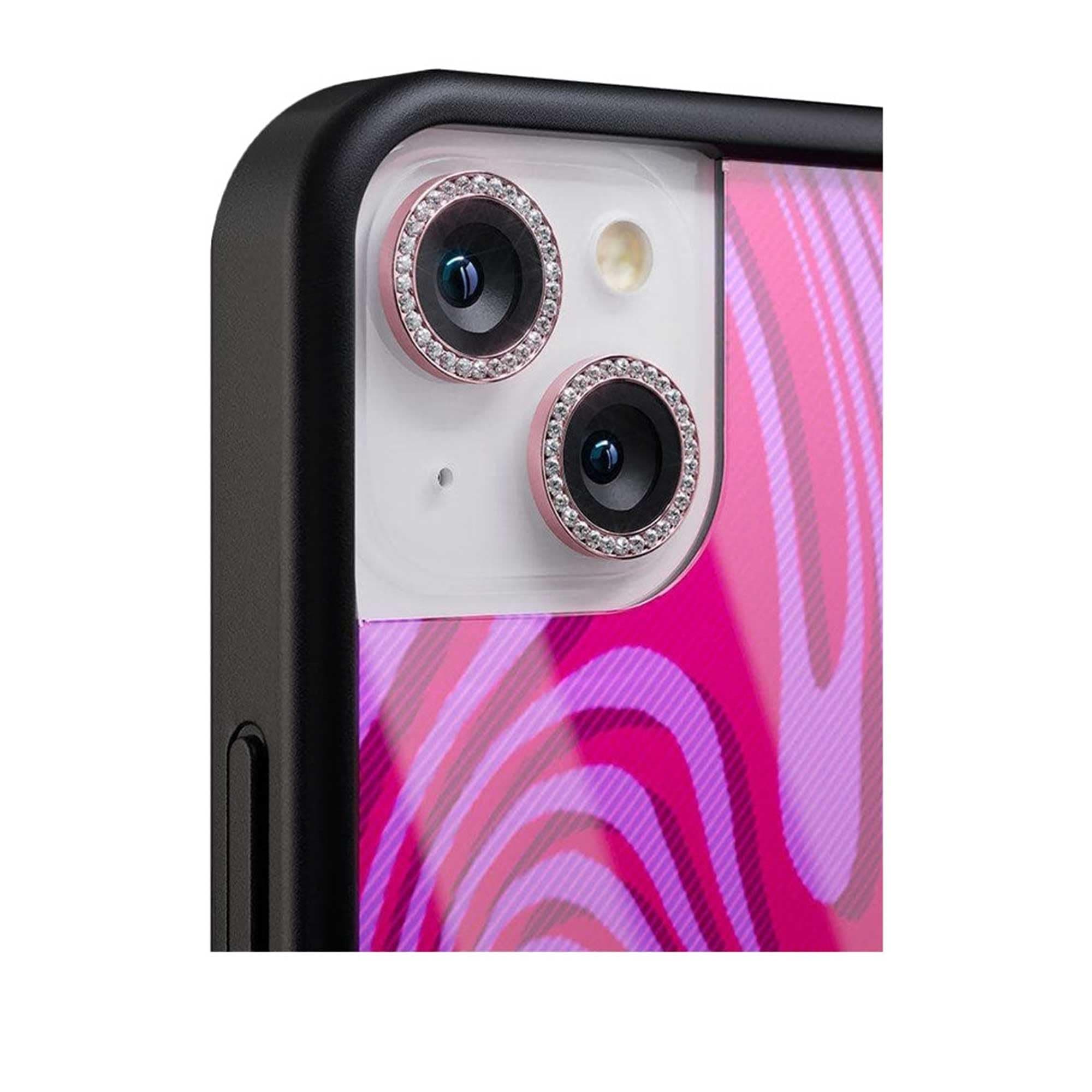 Wildflower Cases - Pink Camera Bling, Compatible with Apple iPhone 15 & 15 Plus | Phone Case Compatible, Sparkle, Reflective, Glitter, Diamond, Jeweled Ring, Glass Lens Protector