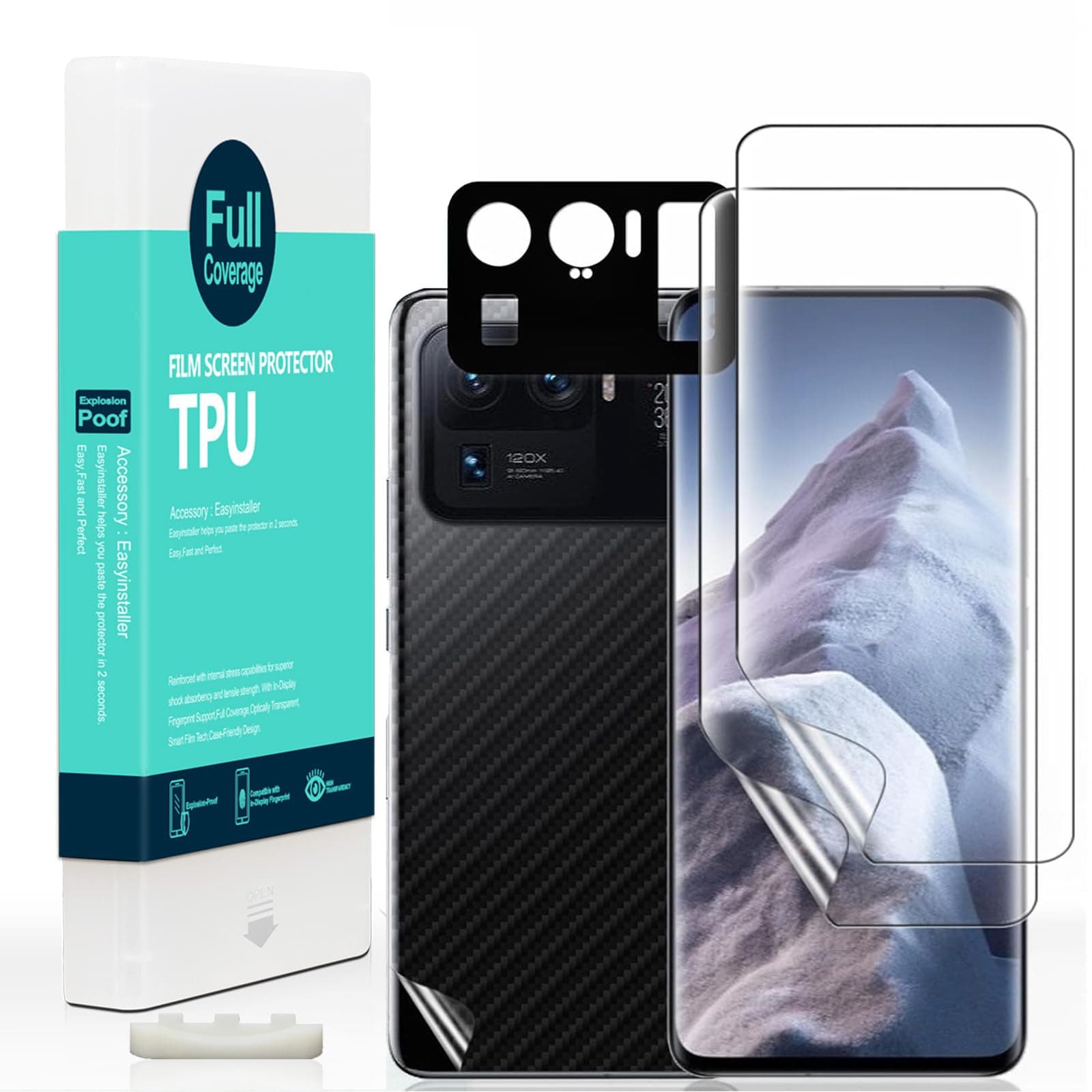 2 Pcs Screen Protector For Xiaomi 11 Ultra(5G/4G) 6.81",Flexible TPU Film,With 1Pc Camera Lens Protector,1Pc Back Film,Bubble Free[Easy to install]