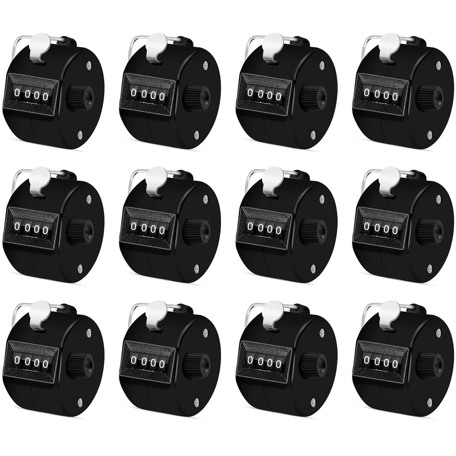 Eliamo 12 Pcs Hand Tally Counter 4-Digit Lap Counter Clicker, Manual Mechanical Handheld Pitch Click Counter with Finger Ring for School Golf & Knitting Row Croche