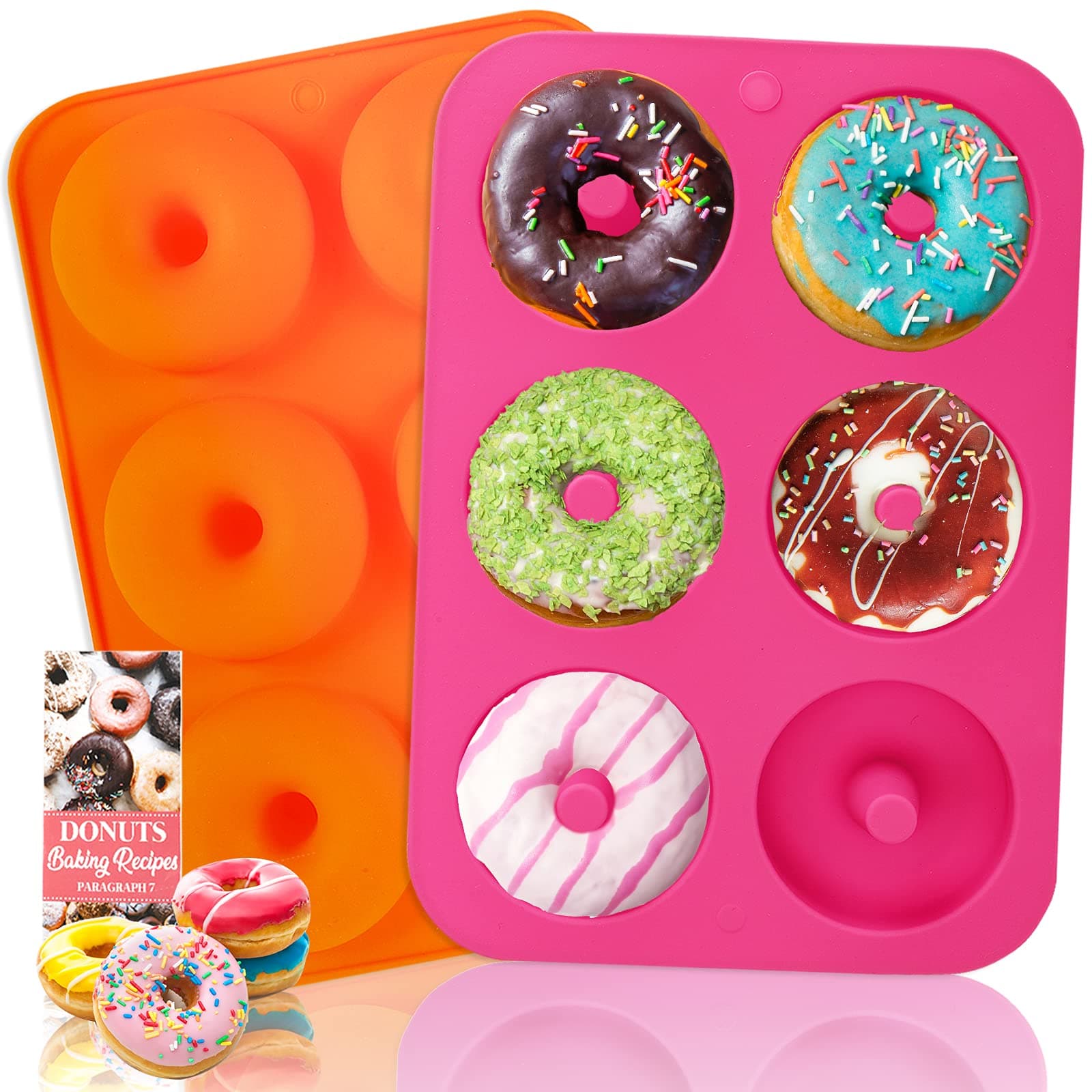 LoveS (2pcs) 6-Cavity Silicone Donut Baking Pan/Non-Stick Donut Molds, Dishwasher, Oven, Microwave, Freezer Safe