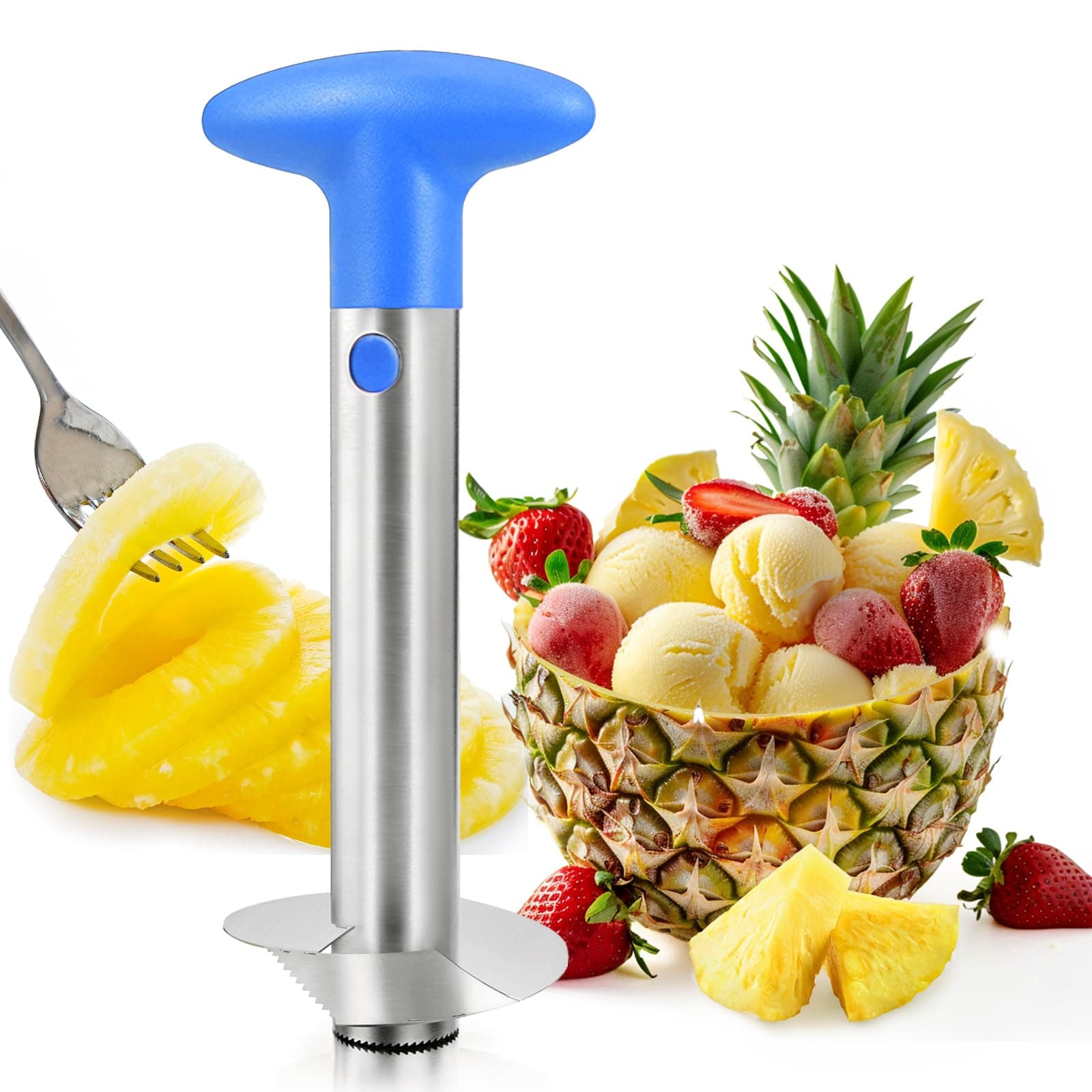 Pineapple Corer, [Upgraded, Reinforced, Thicker Blade] Newness Premium Pineapple Corer Remover, Stainless Steel Pineapple Core Tool for Home & Kitchen with Sharp Blade for Diced Fruit Ring (Blue)