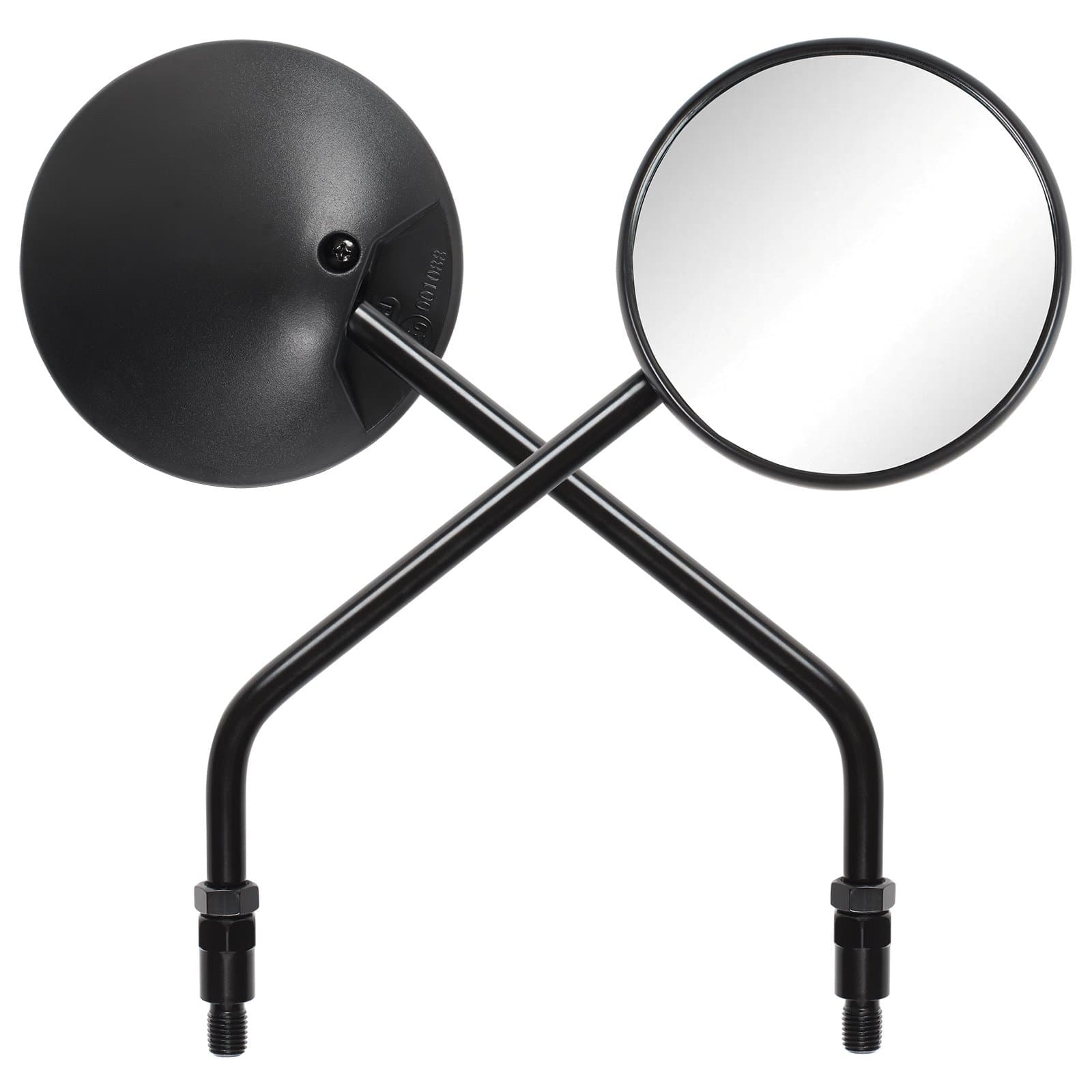 Ryde Black Round Motorcycle Mirrors with Adjustable Head - 10mm/M10 - Pair