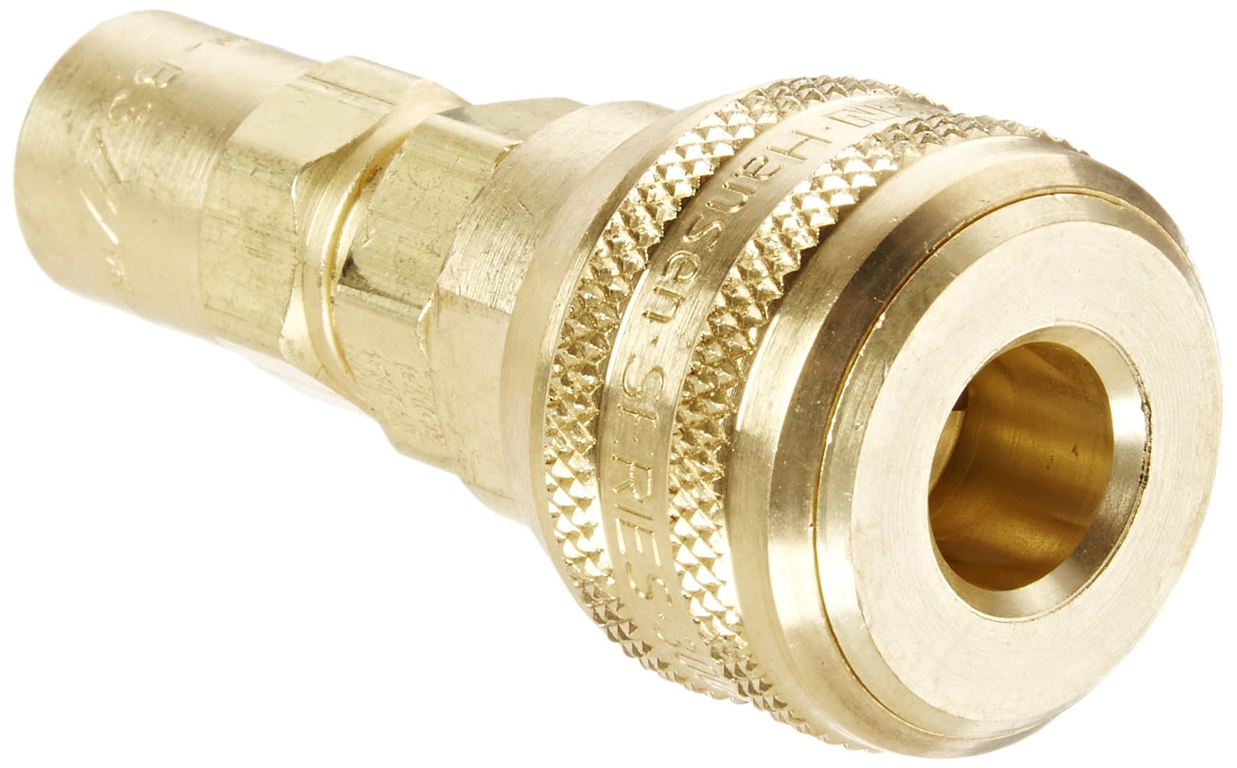 Eaton Hansen 3SB3 Brass ISO-B Interchange Pin Lock Pneumatic Fitting, Socket, 1/4" Hose ID, 1/2" Hose OD, 1/4" Body