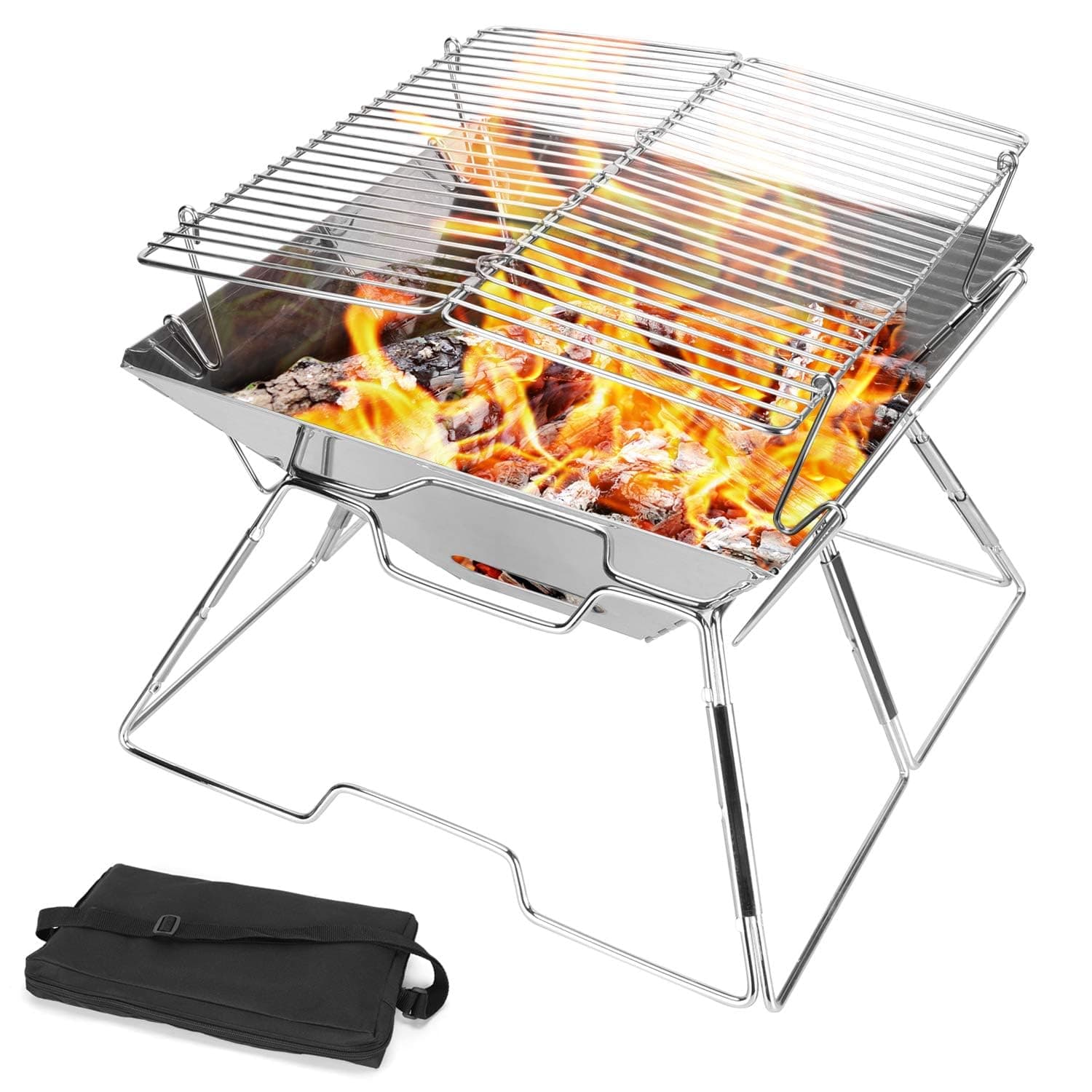 Portable Camping Grill, Charcoal, Foldable, 2-tiered, Silver, 21 x 31 cm, 961 sq cm, 2-3 Persons, Free Standing, Barbecue (Charcoal), Special Feature: Portable