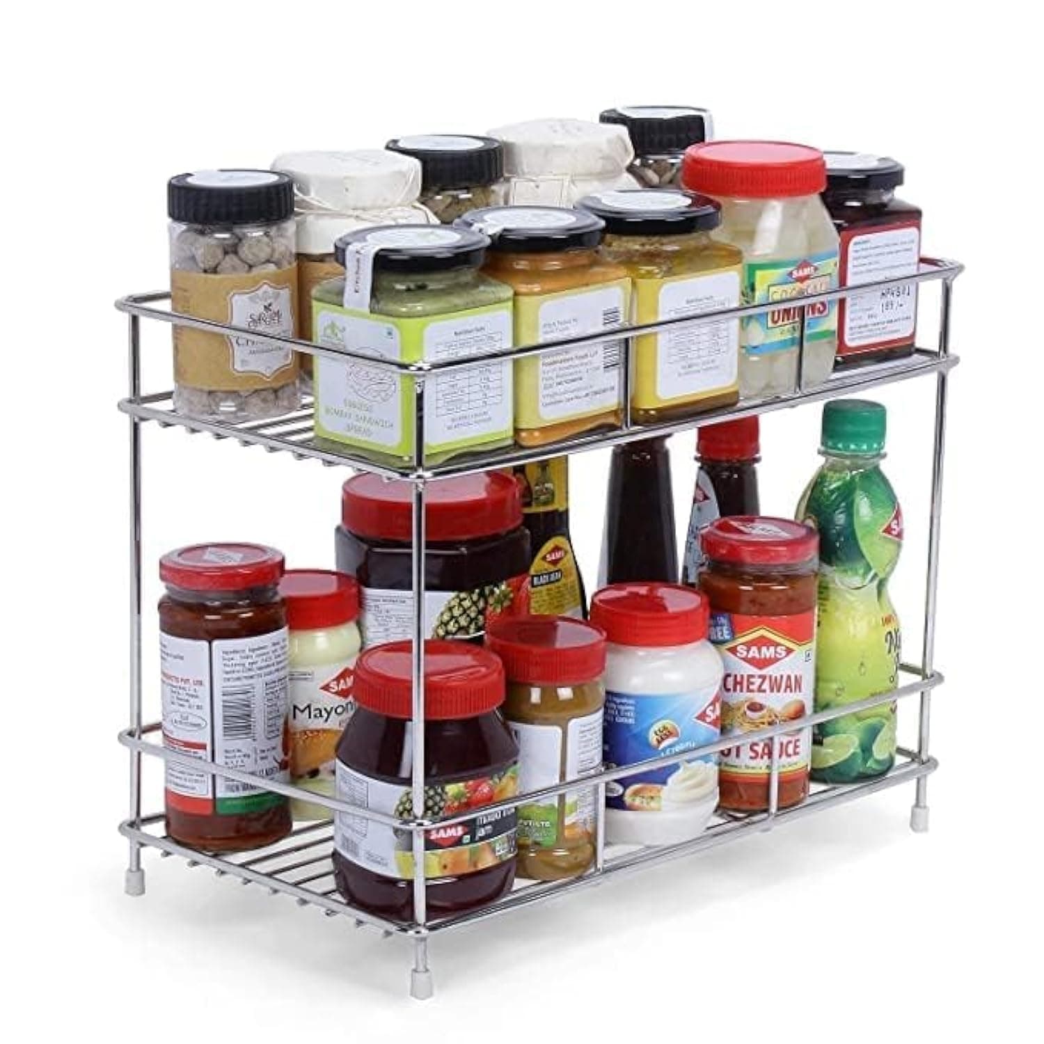 Cri8Hub Stainless Steel 2 Tiered Shelf Kitchen Rack - Spice Boxes Organizer –Kitchen Rack Stand - Cosmetic Organizer – Counter Top Organiser - Floor Mounted Shelf For Home(Multipurpose Rack)