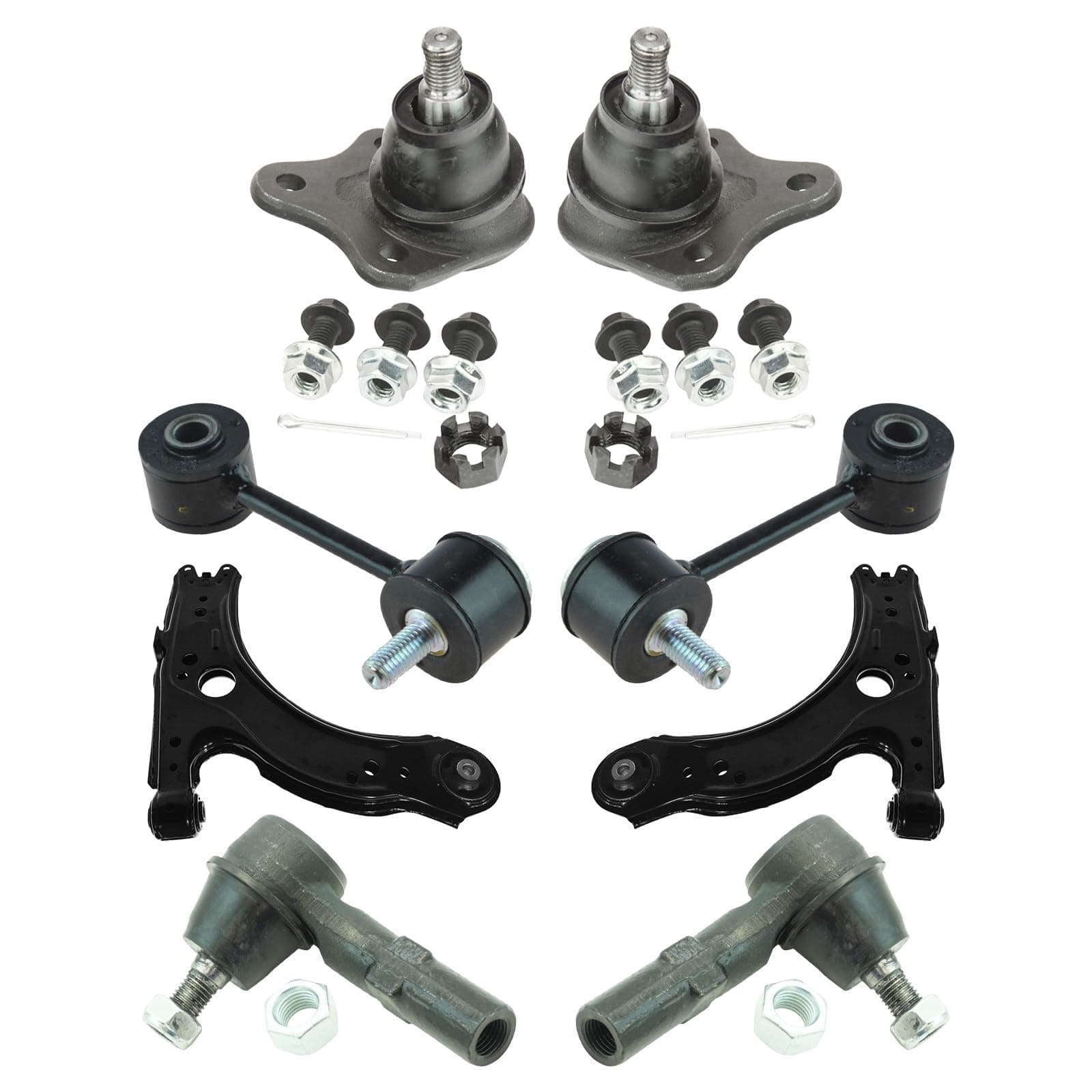 TRQ Front Steering & Suspension Kit Ball Joint Control Arm Sway Bar Stabilizer Link Tie Rod Compatible with 2000-2001 Volkswagen Beetle Golf Jetta