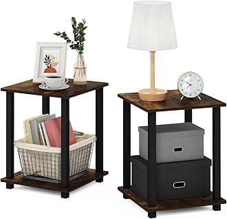 Furinno SIMPLISTIC Side Table Set of 2, 2-Tier End Table, Nightstand, Night Stand, Bedside Table, Easy Assembly, for Living Room, Bedroom, Amber Pine
