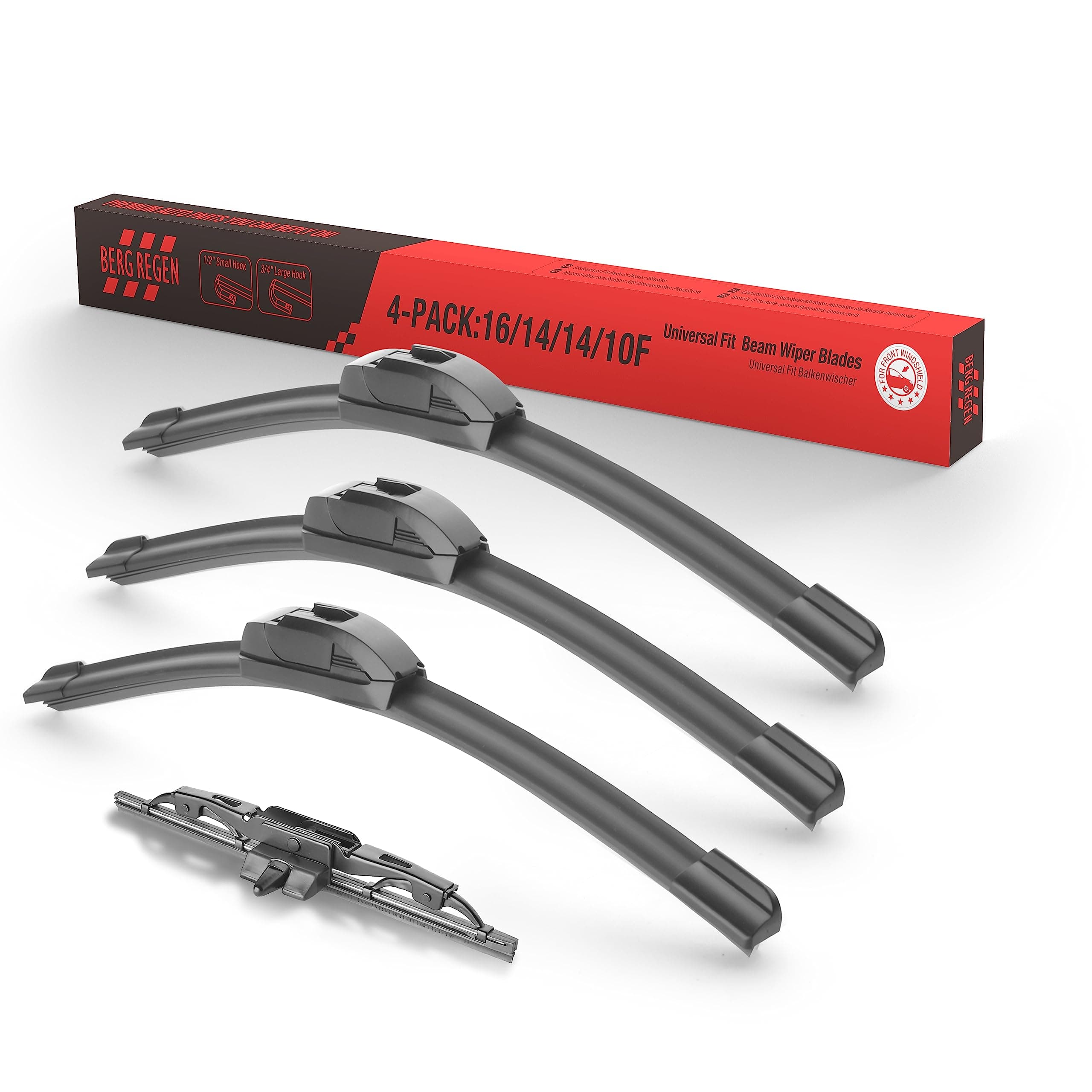 BERG REGEN 4 Wipers 16"/14"/14"/10“ Windshield Wiper Blades with Rear Wiper Blade Fit for Toyota FJ Cruiser 2014 2013 2012 2011 2010 2009 2008 2007 (Set of 4) J/U Hook