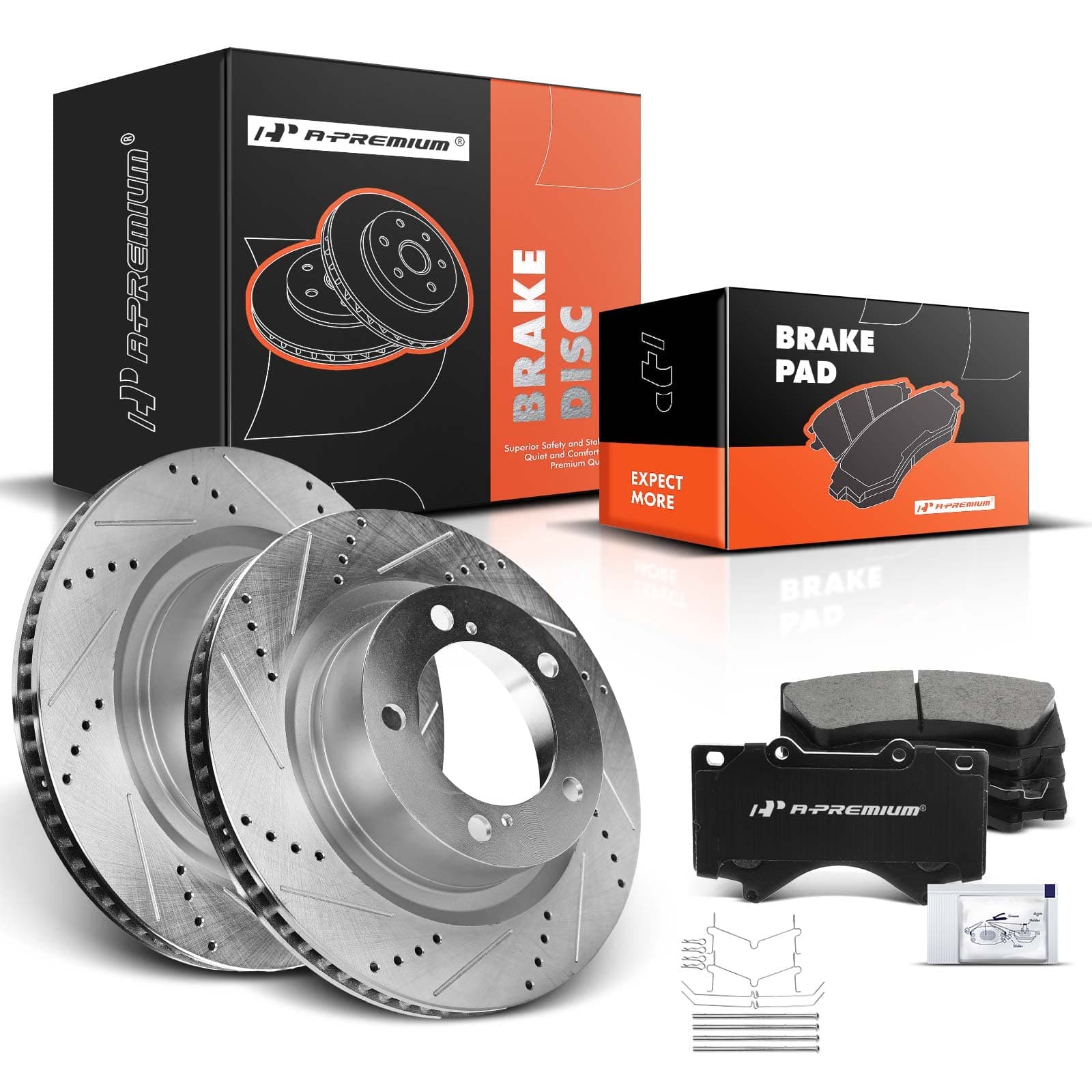 A-Premium 13.92 in(353.5 mm) Front Drilled and Slotted Disc Brake Rotors + Ceramic Pads Kit Compatible with Select Toyota and Lexus Models- Sequoia 08-21, Tundra 07-21, Land Cruiser 16-20, LX570 16-20