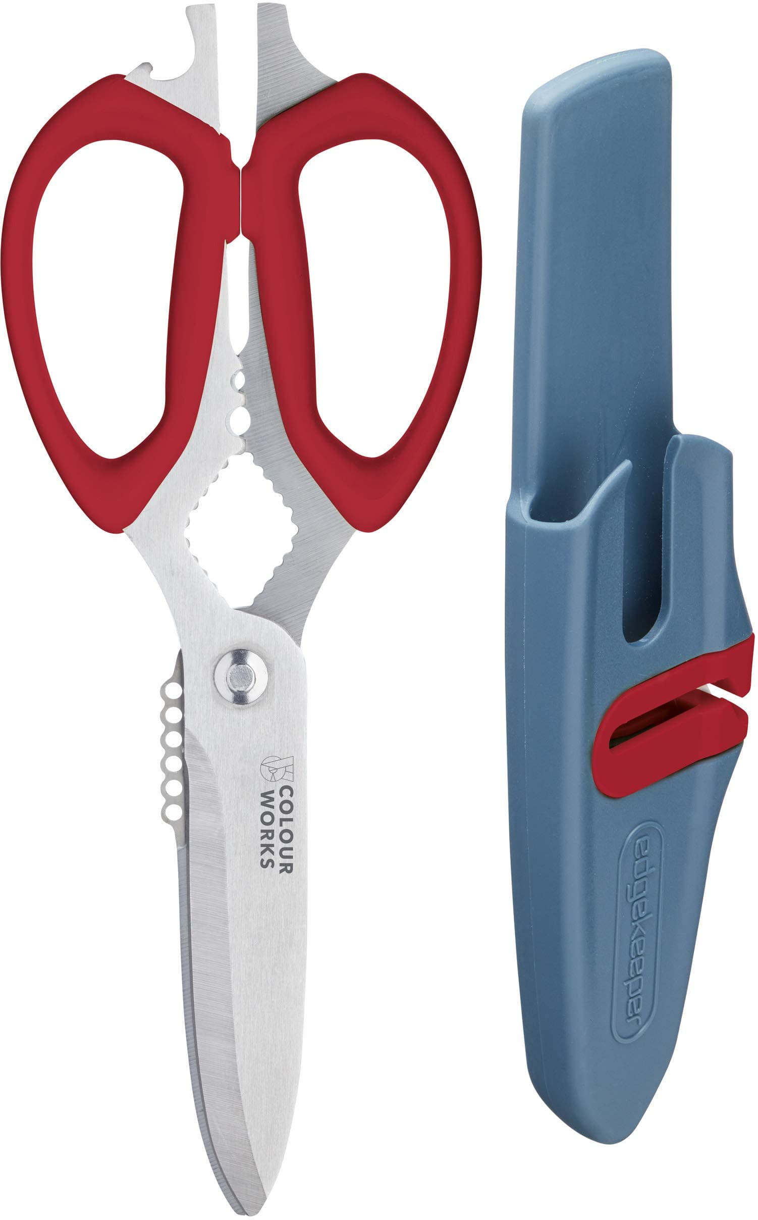 CWBREKSCIRED 10 in 1 Multifunction Kitchen Scissors with Built-In Edgekeeper Scissor Sharpeners, Bottle Openers, Zester and More, Stainless Steel, Cherry, 23 cm