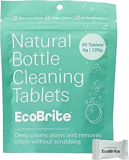 EcoBrite Powerful Cleaning Tablets, Cleans Bottles, Coffee Cups, Pots, Pans, Camping Gear, Pet Bowls, and Much More - 20 pack (Individually Wrapped) Made From Naturally Sourced ingredients