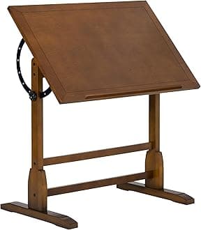 SD Studio Designs Vintage Rustic Oak Top Adjustable Drafting Craft Drawing Hobby Table Writing Studio Desk, 36''W x 24''D