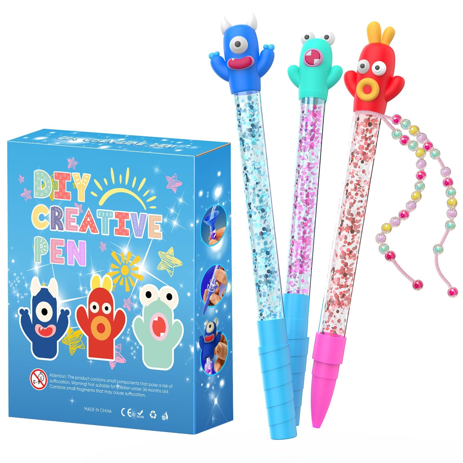 DIY Sparkly Pens for Kids – 3 Customizable Pens for Creative Crafting, Perfect Easter Basket Stuffers and Gifts for Boys and Girls 4-9 Years Old, Fun Art Project and Craft Kit