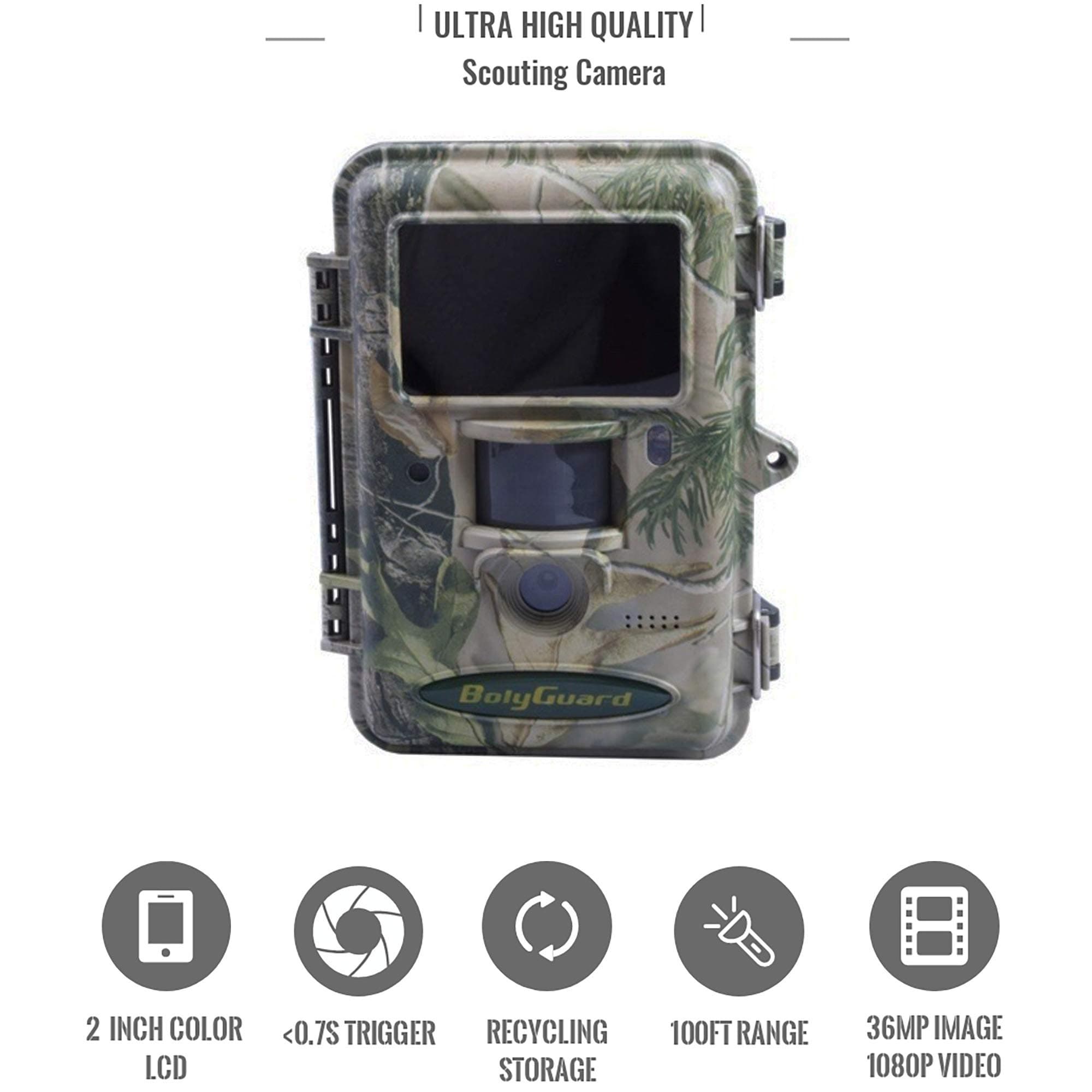 Boly Ultra High Image Resolution Hunting Camera Invisible IR Trail Camera 36MP 1080p HD Video, Adjustable Sensor up to 100ft. Detection, Trigger time Less Than 1s Hunting Cam.