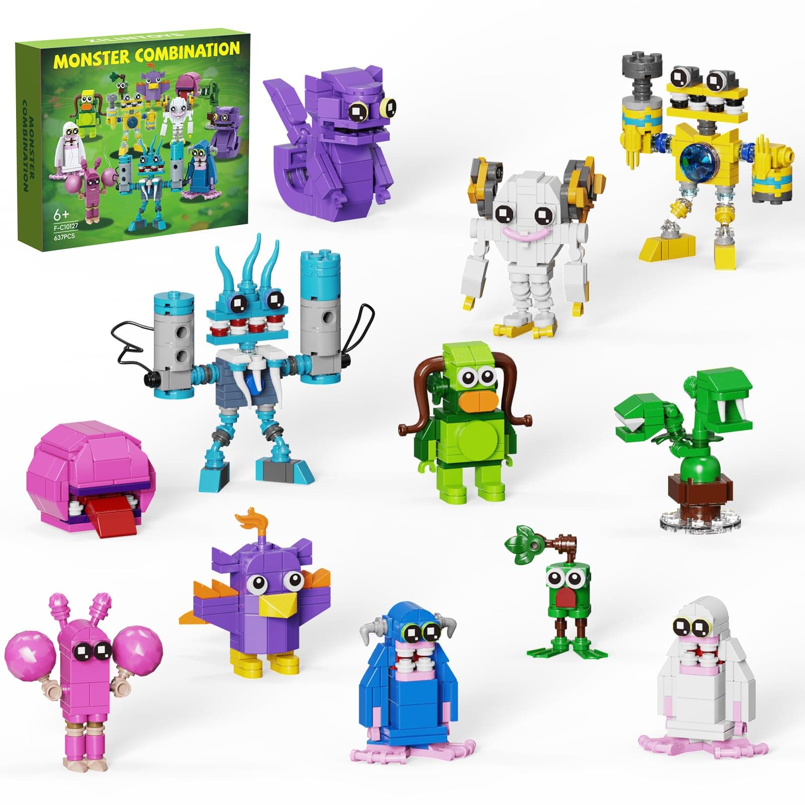 12 in 1 Singing Monsters Building Block, Mini Singing Game Monsters Toys Entbrat,Bowgart,Furcorn，Tawkerr,Pom,Ghazt Figure for Great Gift idea for Friend Boys Girls Ages 6+ (637 Pcs)
