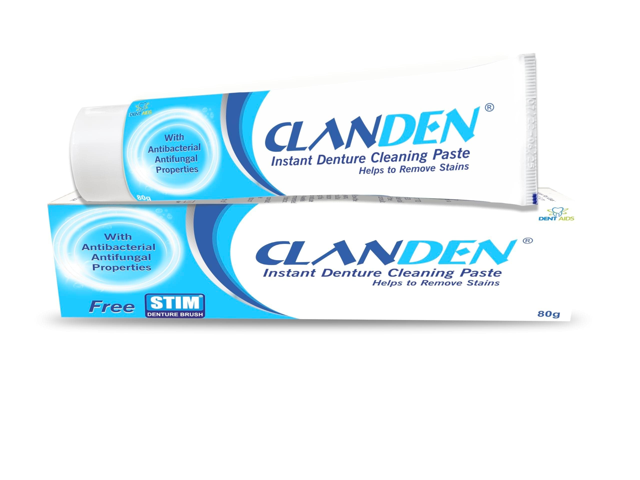 Clanden Instant Denture Cleaning Paste-80 g with free Denture Brush