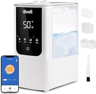 Humidifiers for Bedroom Home, Smart Warm and Cool Mist Air Humidifier for Large Room, Auto Customized Humidity, Fast Symptom Relief, Easy Top Fill, Essential Oil, Quiet, OasisMist4.5L, White