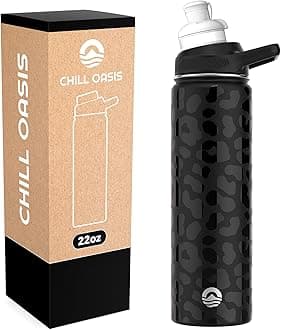 Water Bottle | Compatible With Popular Flavor Cartridges | BPA Free, Leak Proof, Double-Walled Vacuum Insulated Stainless Steel, and Dishwasher Safe | Cold for 24 Hours (Leopard, 22oz)